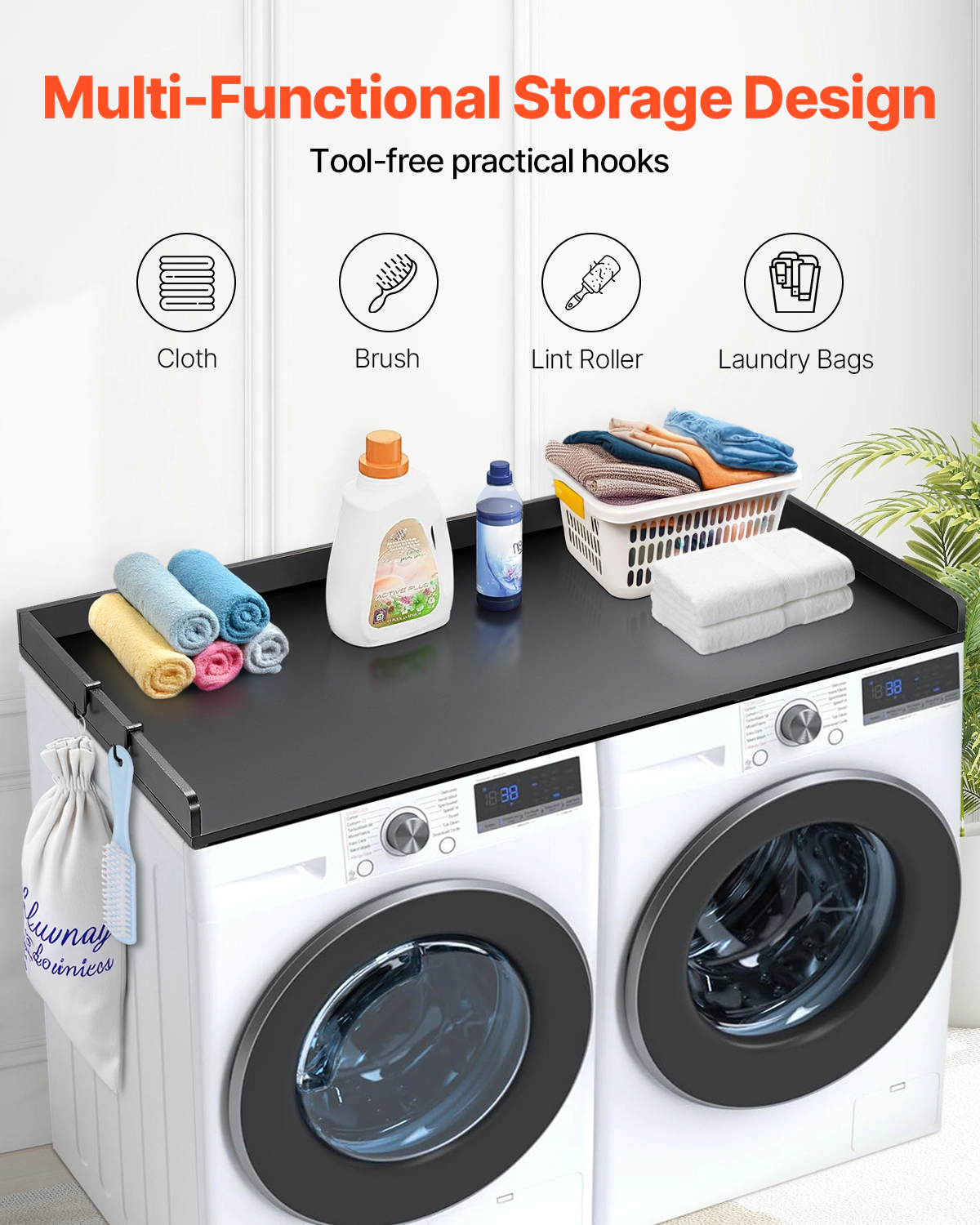 HONGGE Washer Dryer Countertop 54" x 27" Wooden Washer and Dryer Countertop Water-Resistant Laundry Machine Topper