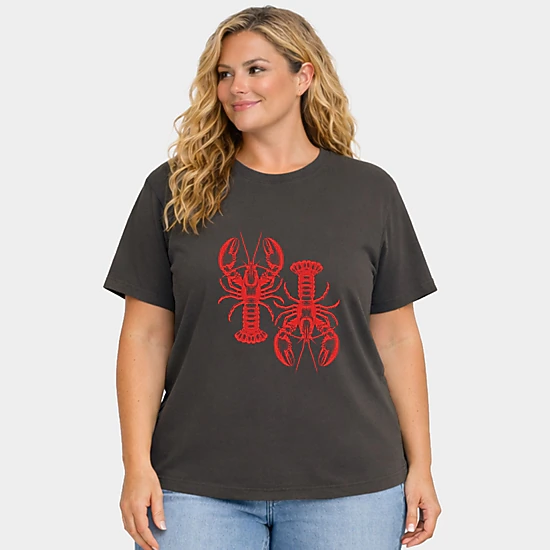 Simply Sage Market - Two Lobsters - Women's Plus Sized Garment Dyed Graphic T-Shirt