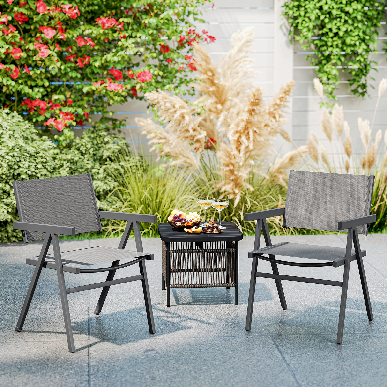 LJG Patio Chairs Set of 2 Outdoor Dining Chair with Breathable Fabric Seat