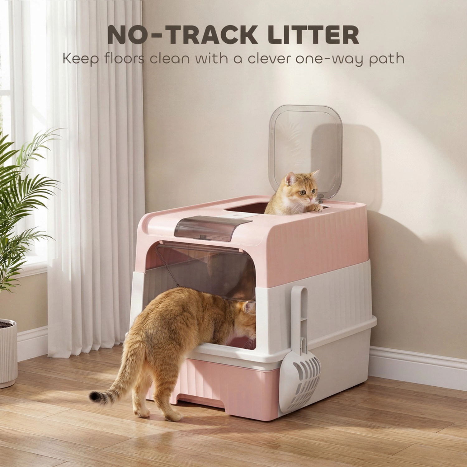 HONGGE Cat Litter Box Hooded Cat Litter Tray with Drawer Pan Front Entry & Top Exit Easy Cleaning