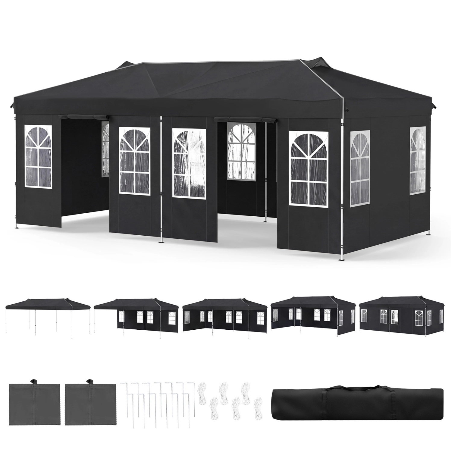 LJG 10 x 20 FT Pop up Canopy Tent with 6 Sidewalls and Adjustable Height