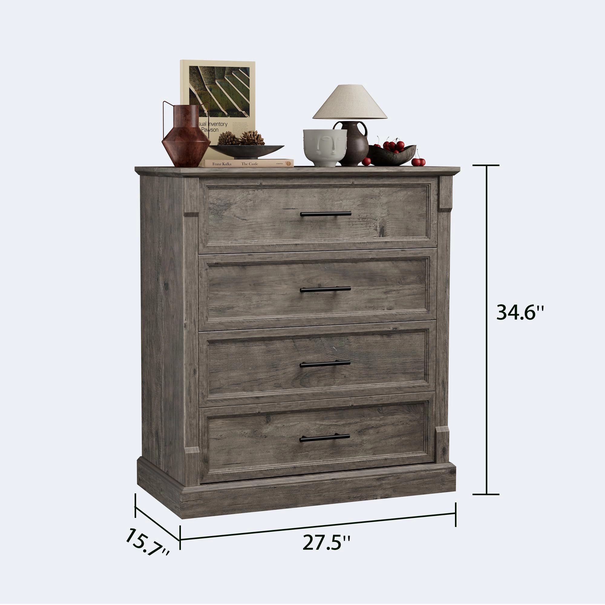Farmhouse 4 Drawer Tall Dresser with Metal Handles, Rustic Wooden Chest for Bedroom Living Room Hallway