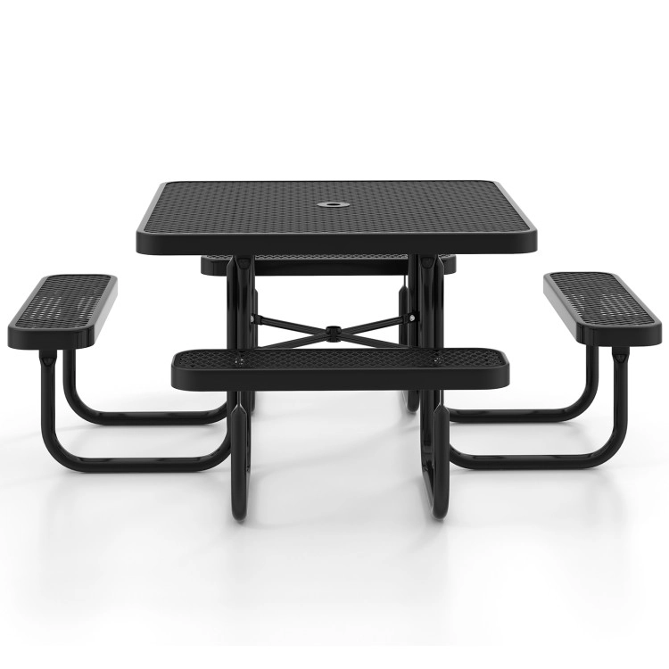 Hivvago Square Picnic Table And Bench For 8 Person With Seats And Umbrella Hole-Black