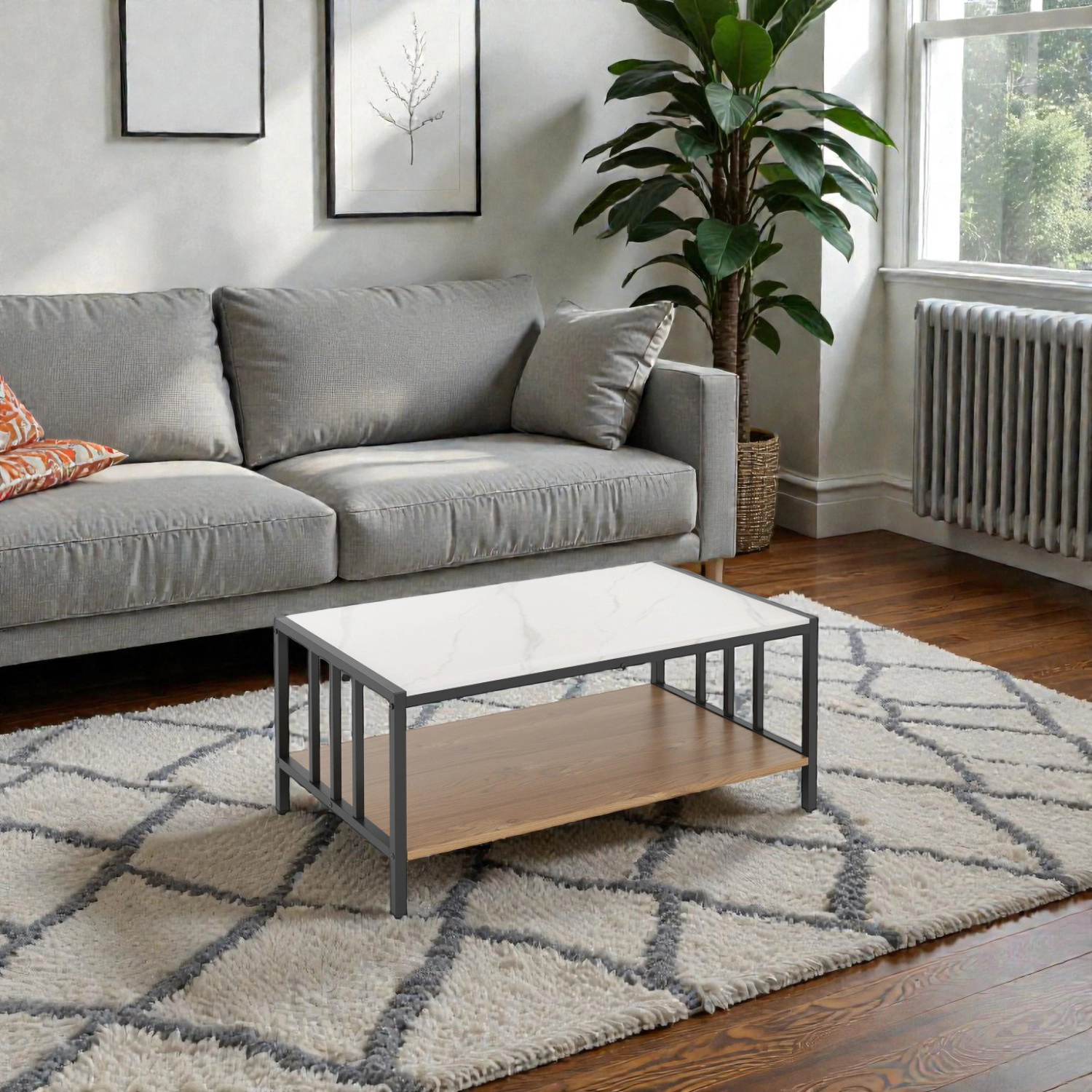 Hivvago Functional 2-Tier Center Table with Premium Sintered Stone Surface