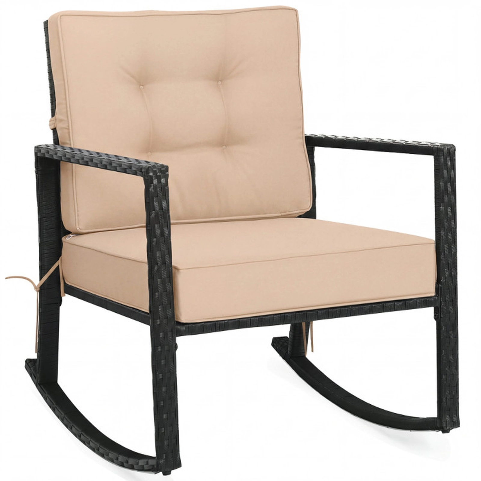 SUGIFT Brown 5-in Seat Cushion and Iron Frame Patio Rattan Rocking Chair