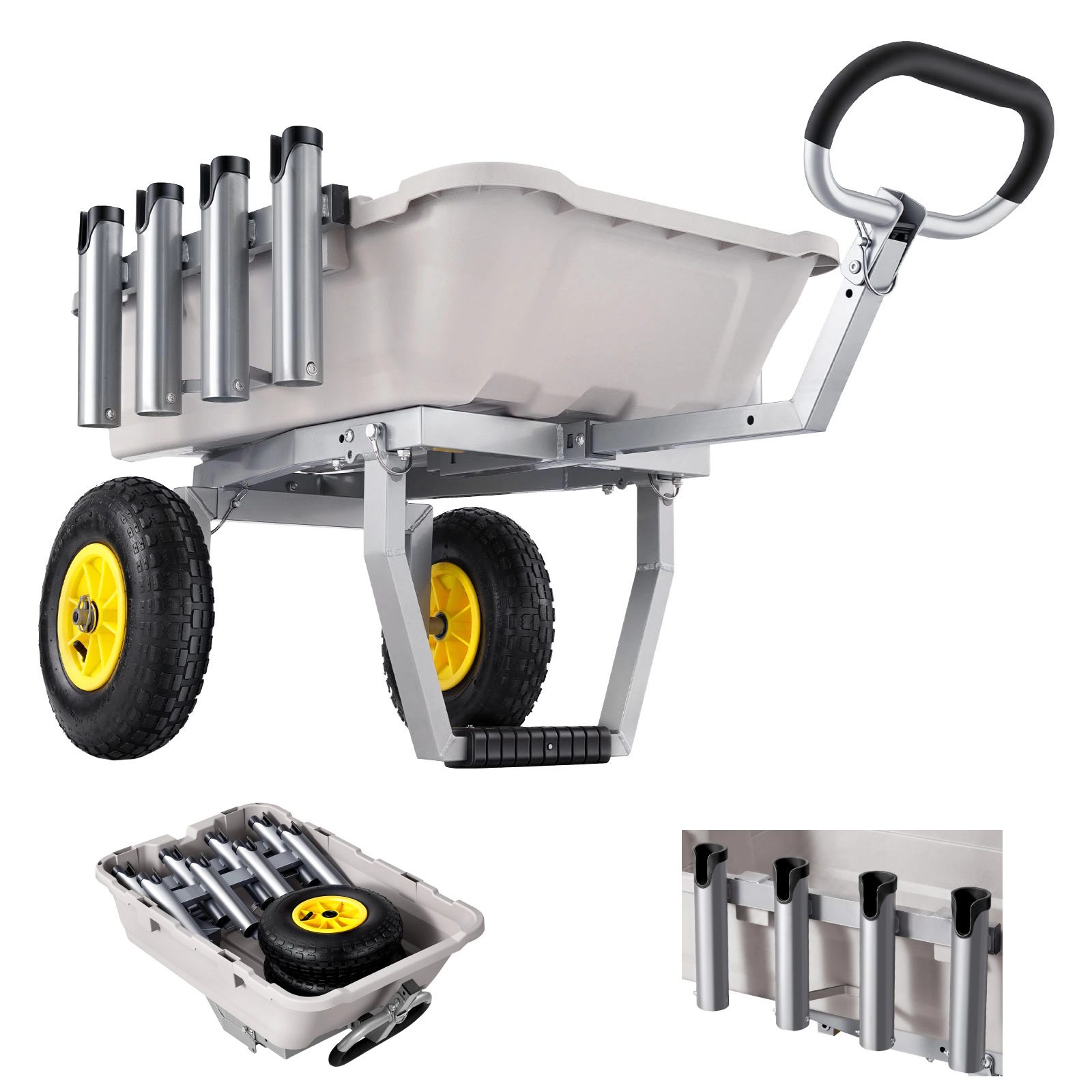 HONGGE Beach Fishing Cart with Poly Bed, 200 lb Capacity, 13-Inch All-Terrain Wheels, 8 Rod Holders for Camping Picnic