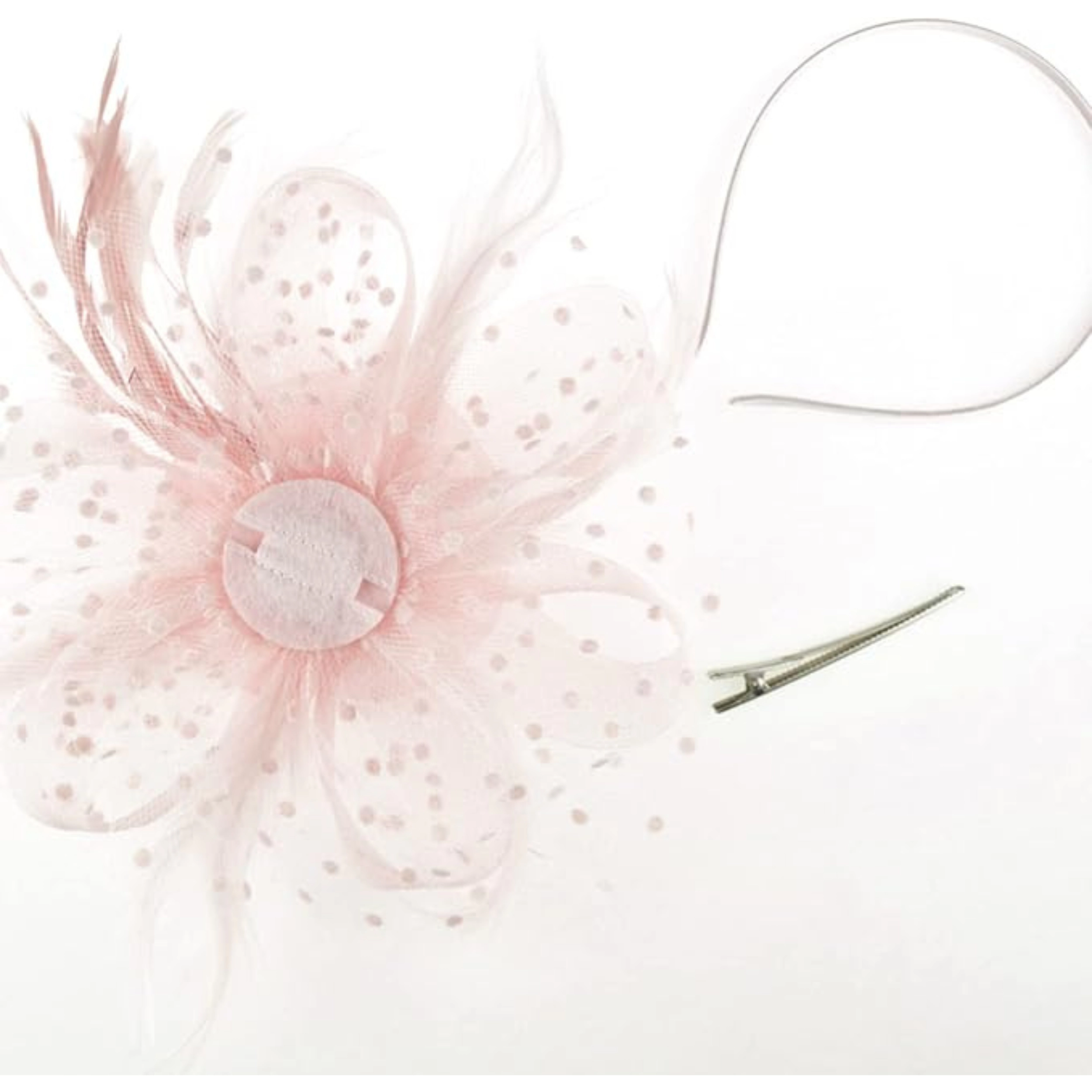SS Design Blush Pink Fascinator Derby Hat Flower Mesh Feather