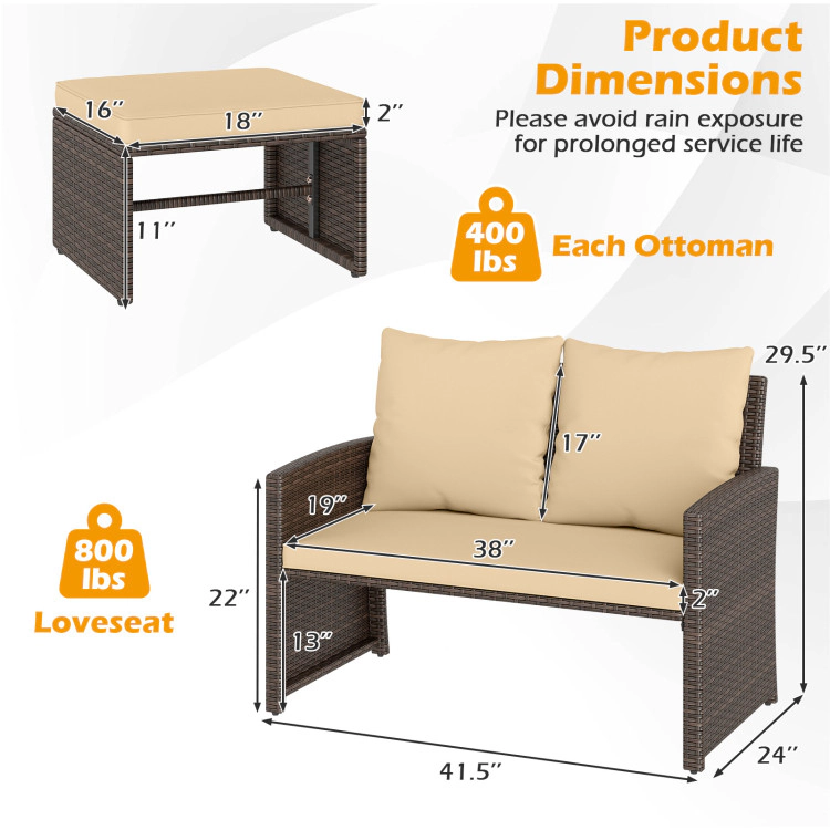 Hivvago 3 Pieces Outdoor Patio Pe Wicker Furniture Set With Cushions