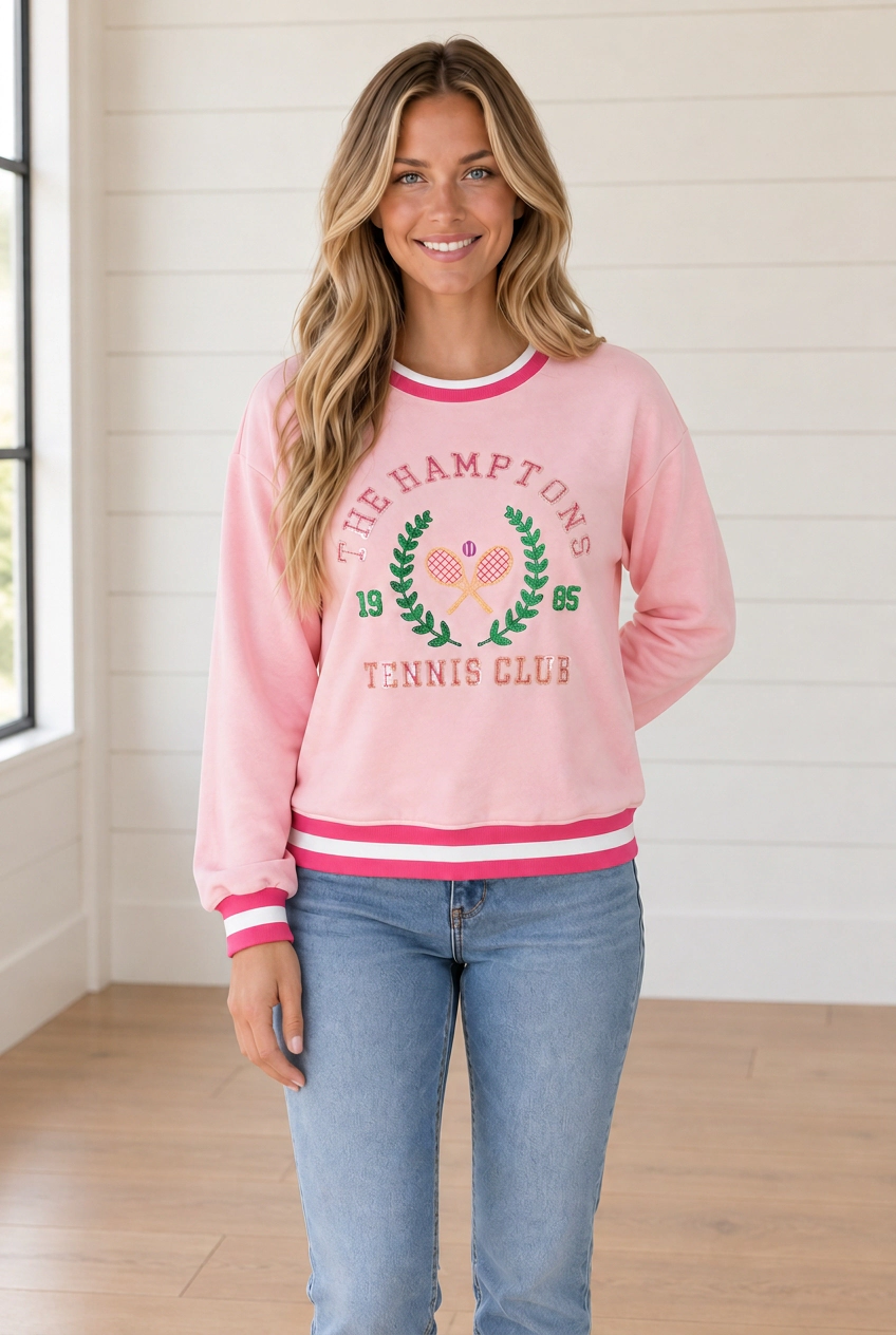 Threaded Pear Women's Cassie Embroidered Tennis Club Pullover