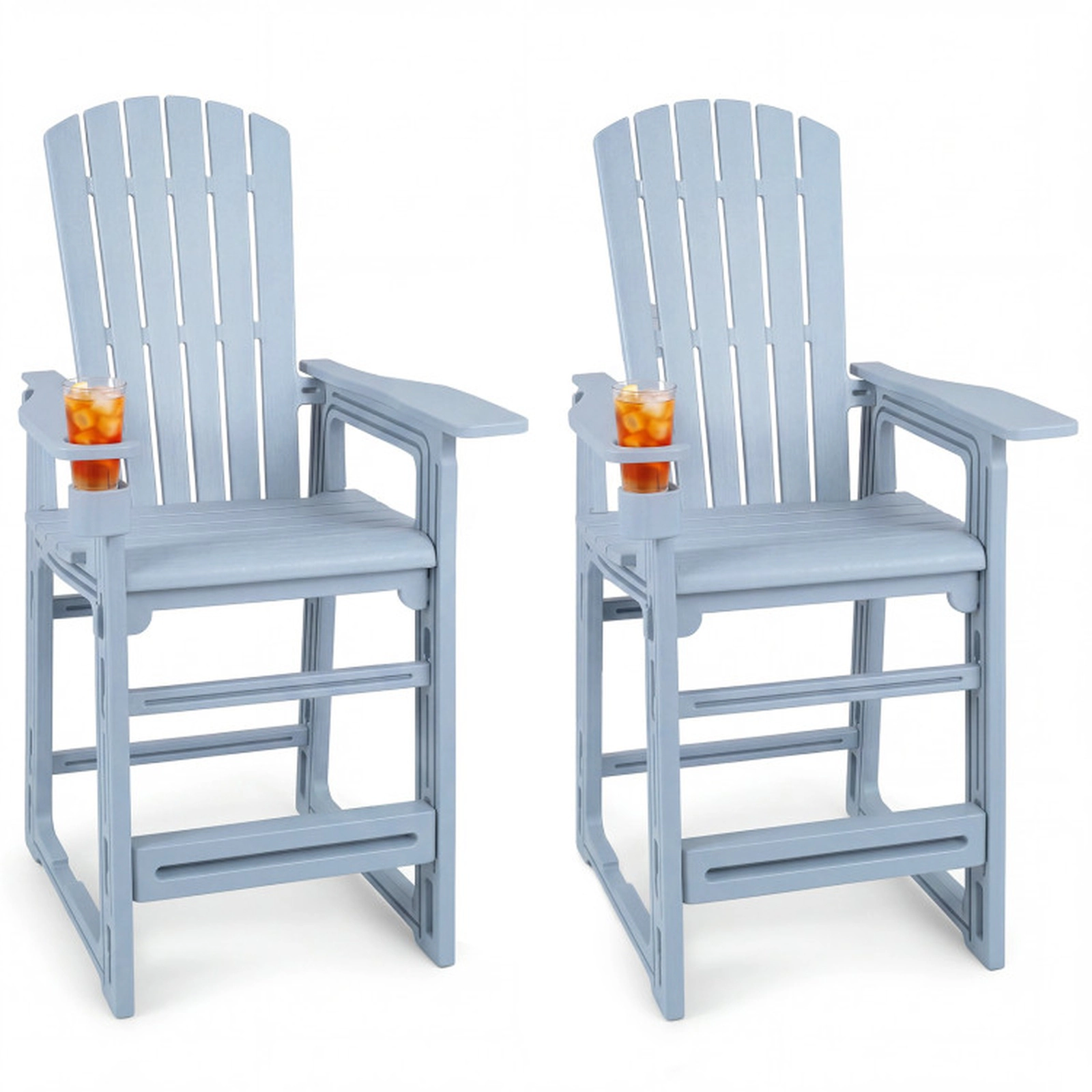 SUGIFT All-Weather HDPE Outdoor Bar Stool Set of 2 Backrest Armrests & Cup Holder 440-lb Capacity 29-in Seat Height Gray