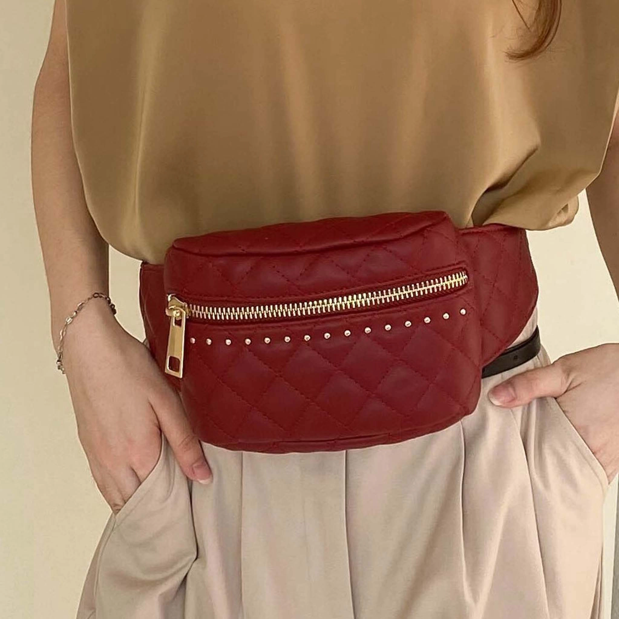 Mia K Collection Camilia Vegan Leather Belt Waist Bag, Gold-Tone Hardware