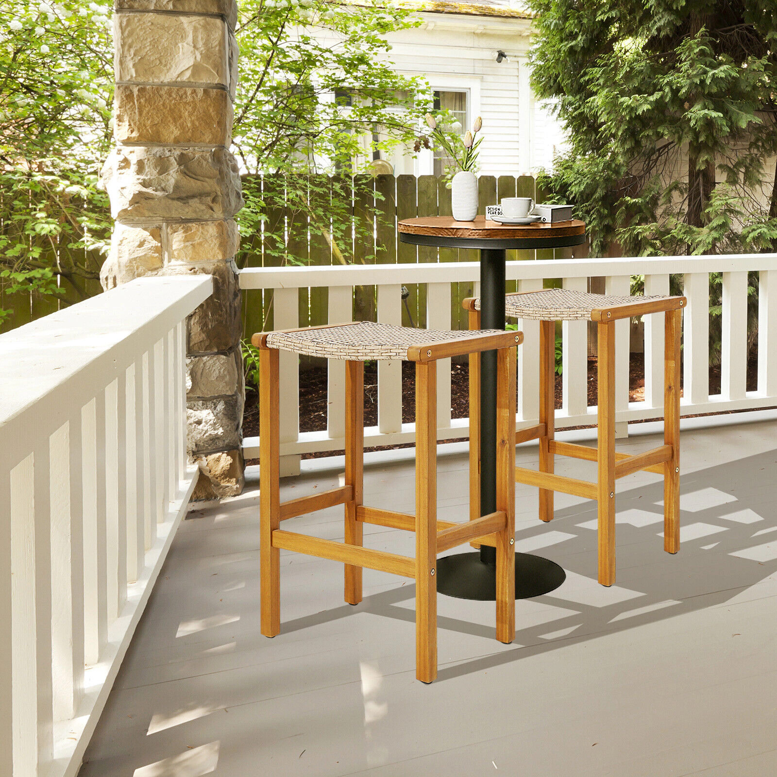 SUGIFT Patio Bar Stools 400-lb Capacity 30-in Tall Fits 39.5-47 in Bar Tables Light Brown and Teak