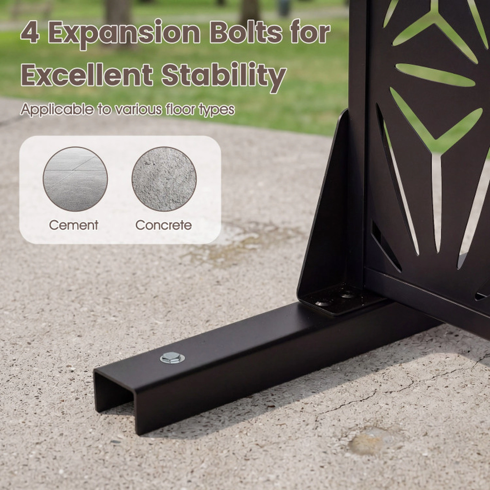 SUGIFT Black Freestanding Privacy Screen Panel with Support Legs and 4 Expansion Bolts 48-in W 16-in D 72-in H
