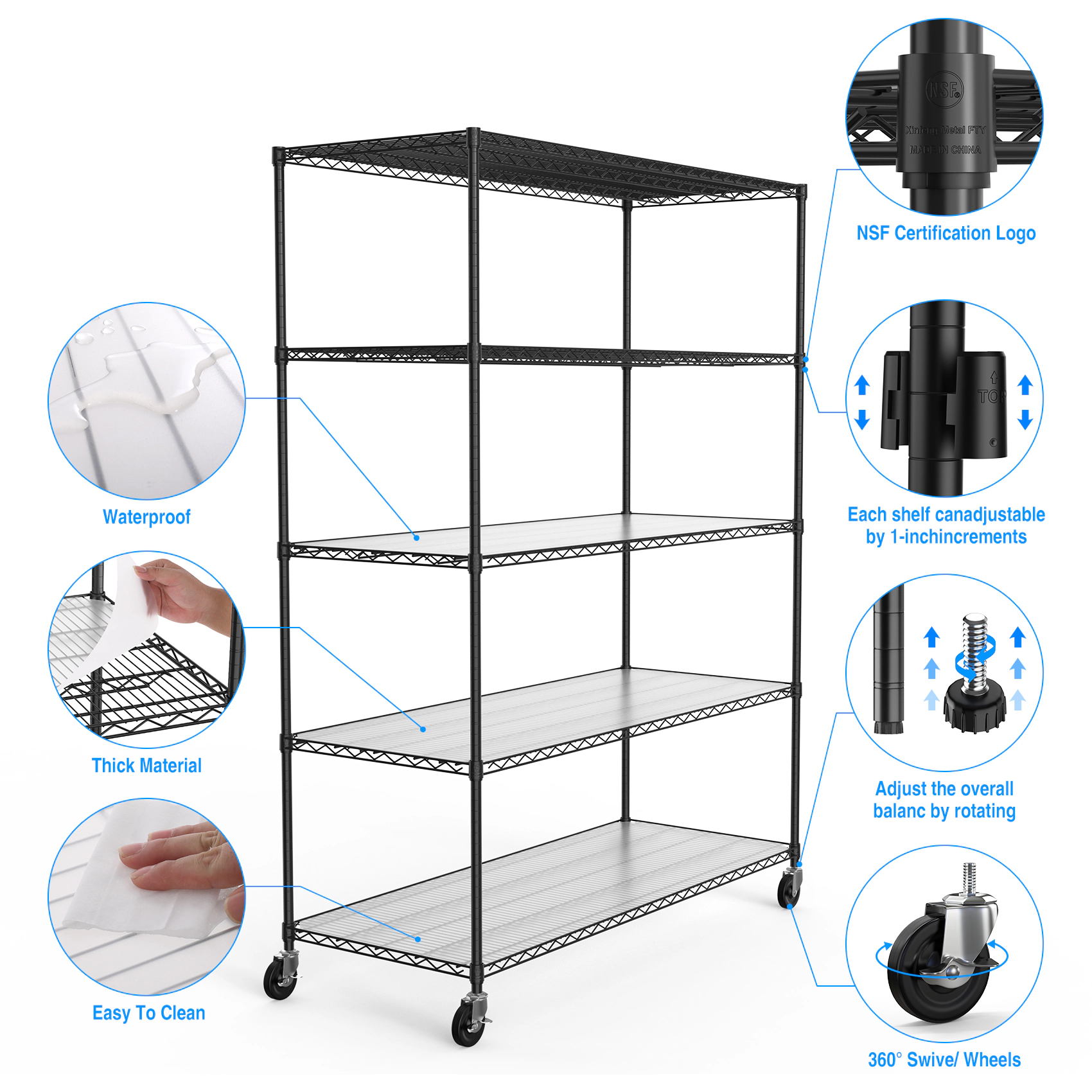 Flynama 5 Tier Metal Shelving 2000LBS 72 in. H with Heavy Duty Adjustable Garage Storage Utility Rack in Black