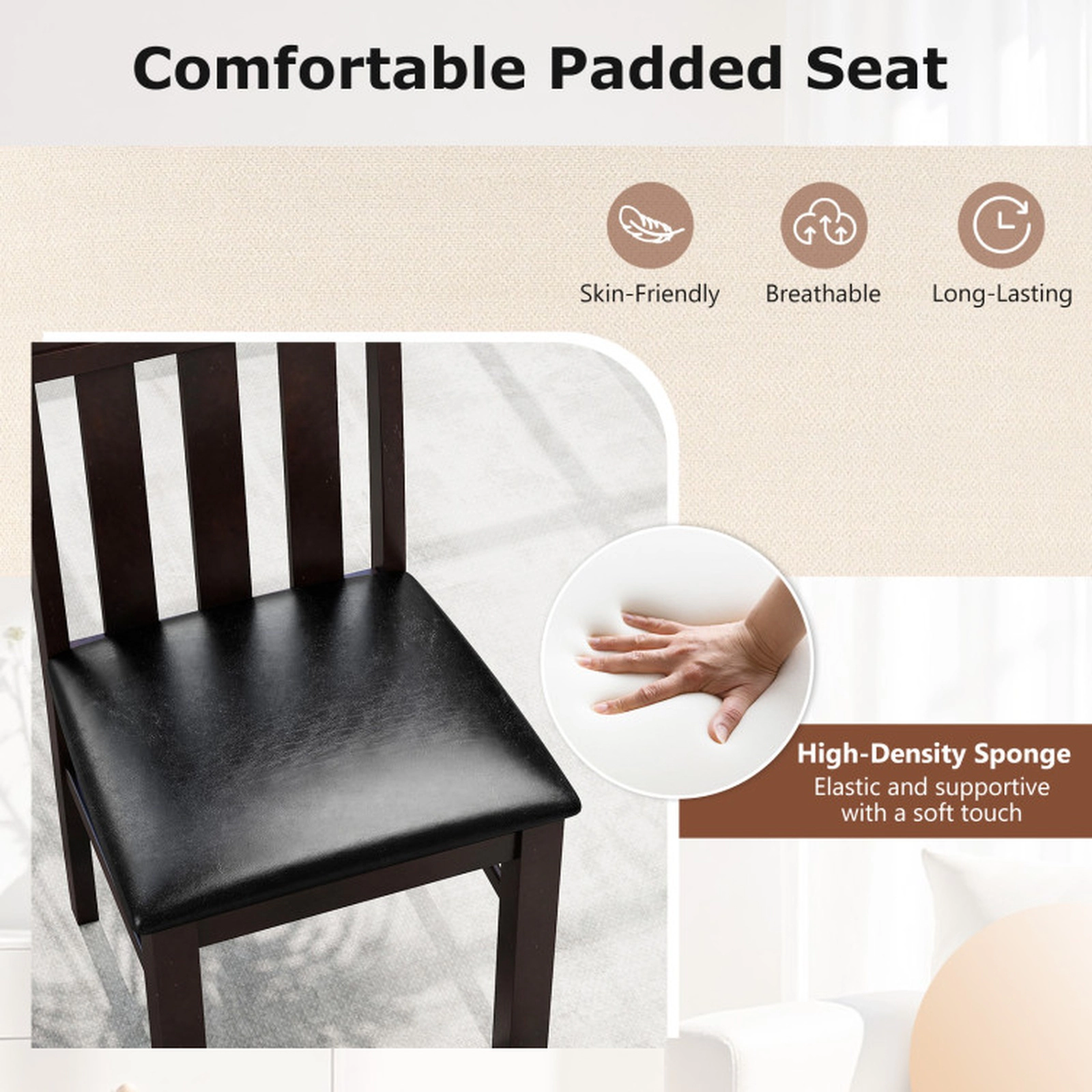 SUGIFT Set of 2 Brown Faux Leather High-Back Dining Chairs
