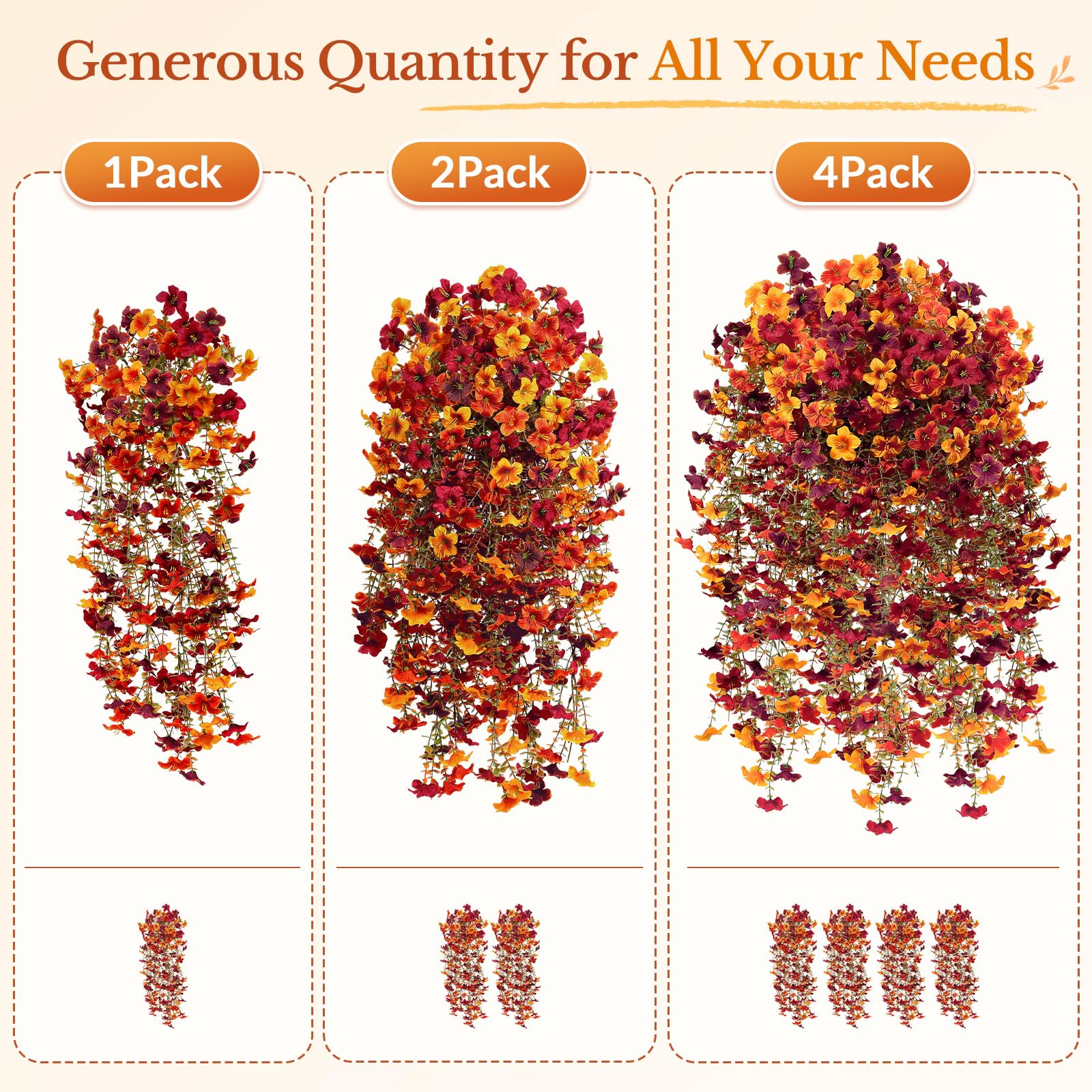 PUPWE 4 Upgrade Big Artificial Hanging Fall Flowers For Outdoors Decorations