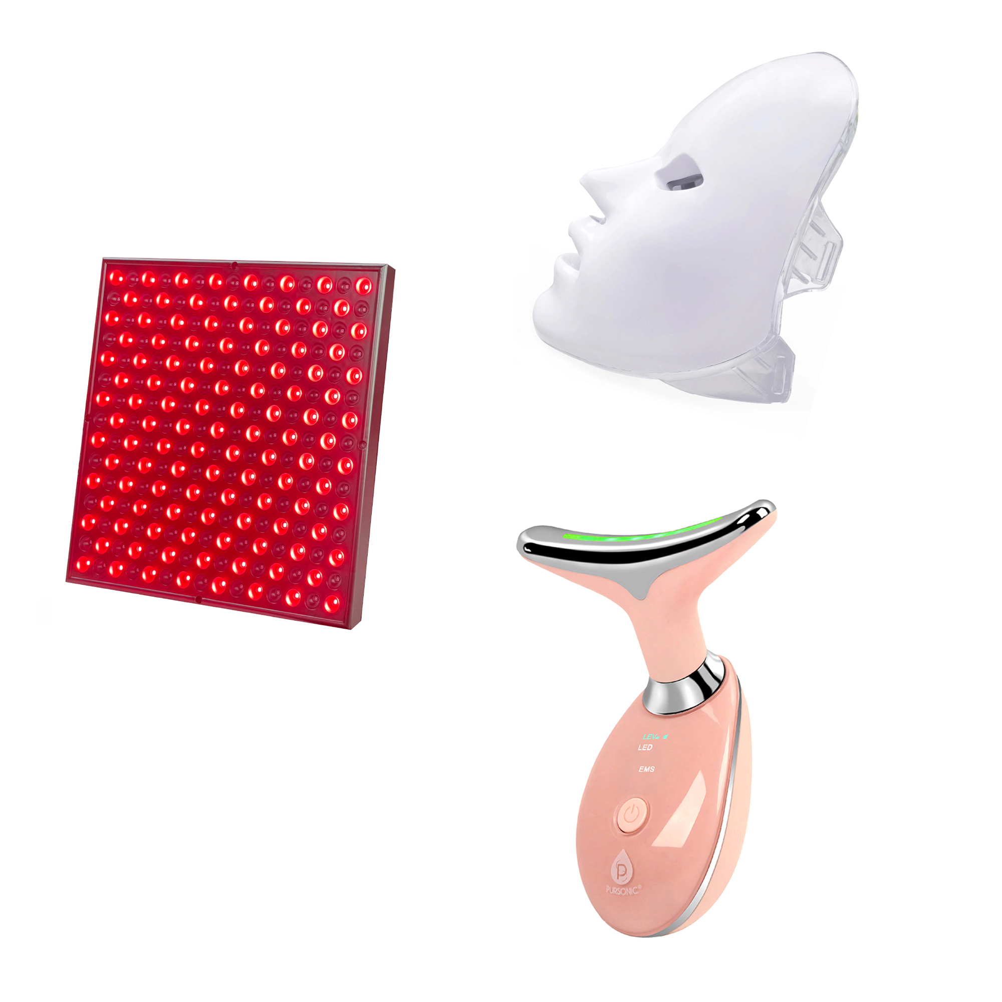 Pursonic Unisex 7-in-1 LED Light Therapy Set: Face Mask, Sculpting Wand, and LED Red Light Therapy Panel