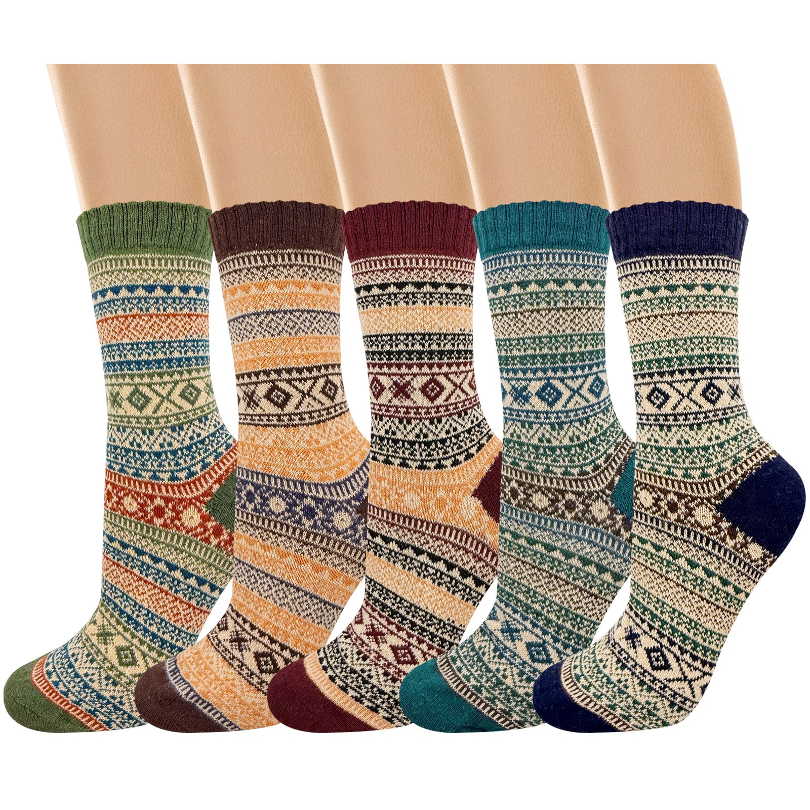 Wrapables Women's Nordic Winter Warm Crew Wool Socks (Set of 5)