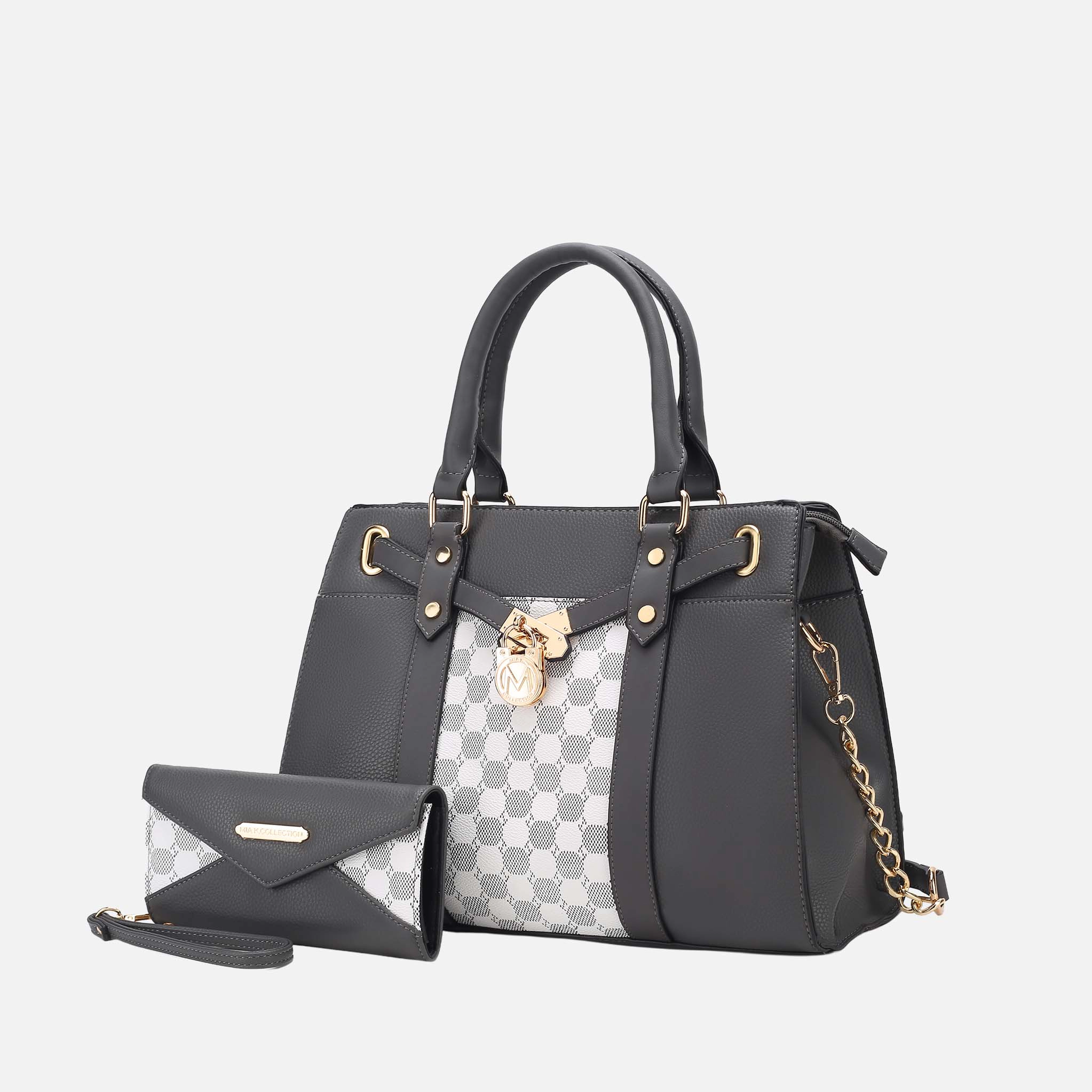 MKF Collection Christine Women's Satchel and Wristlet Wallet Set, Circular Print Vegan Leather Handbag