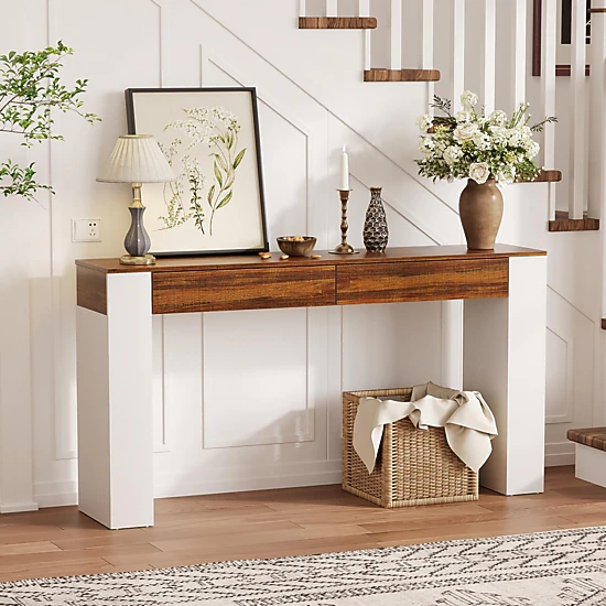 BebreezChic 63" Console Table with 2 Drawers, Narrow Entryway Sofa Table Behind Couch for Hallway & Living Room