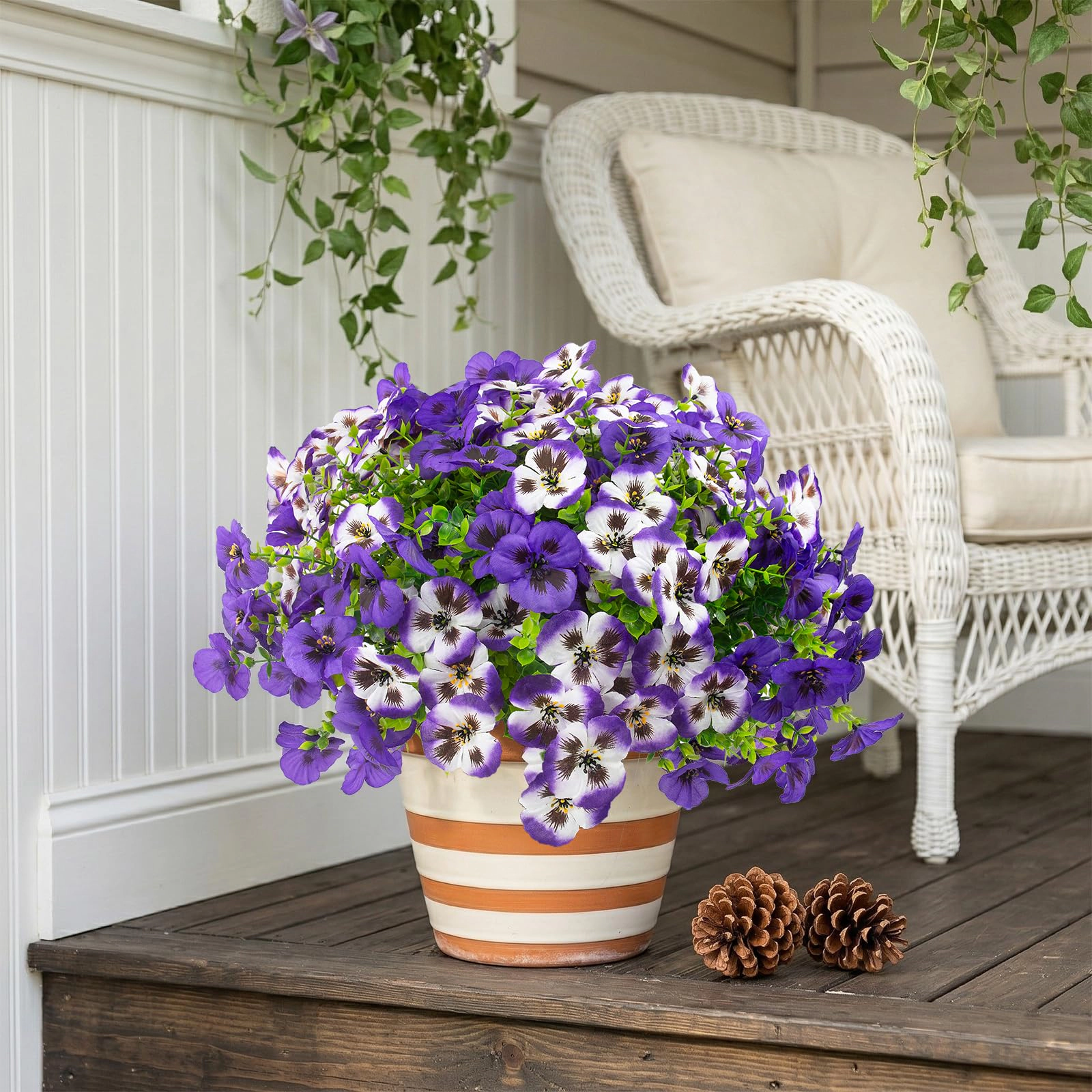PUPWE Artificial Pansy Flowers Outdoor UV Resistant