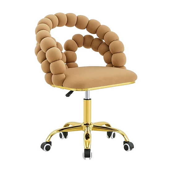 Platinum-Level Office Chairs Brown Velvet Ball Chain Bubble Vanity Chair with Gold Base