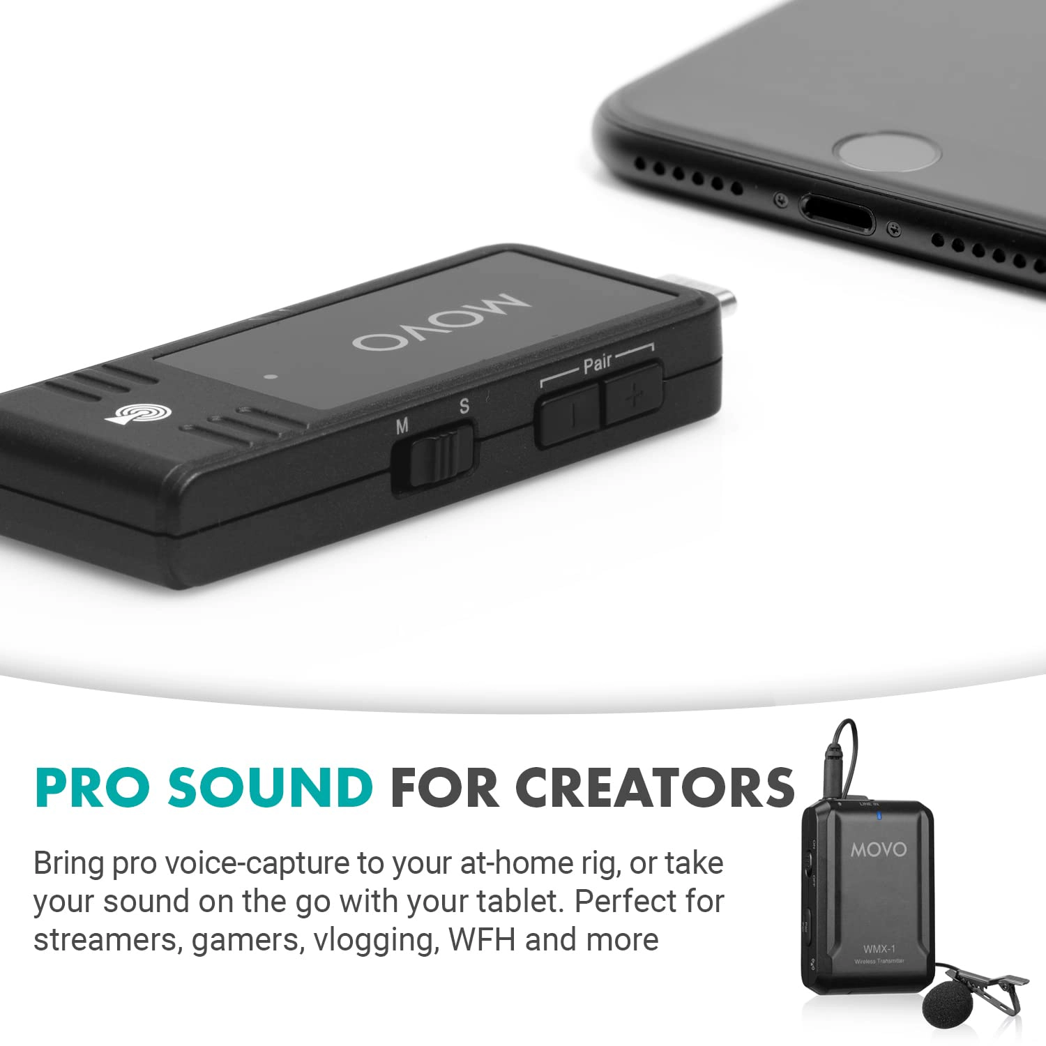 Movo WMX-1-UL USB-C Wireless Lavalier Microphone- USB Wireless Lapel Microphone for Computer, Smartphones, and Tablets