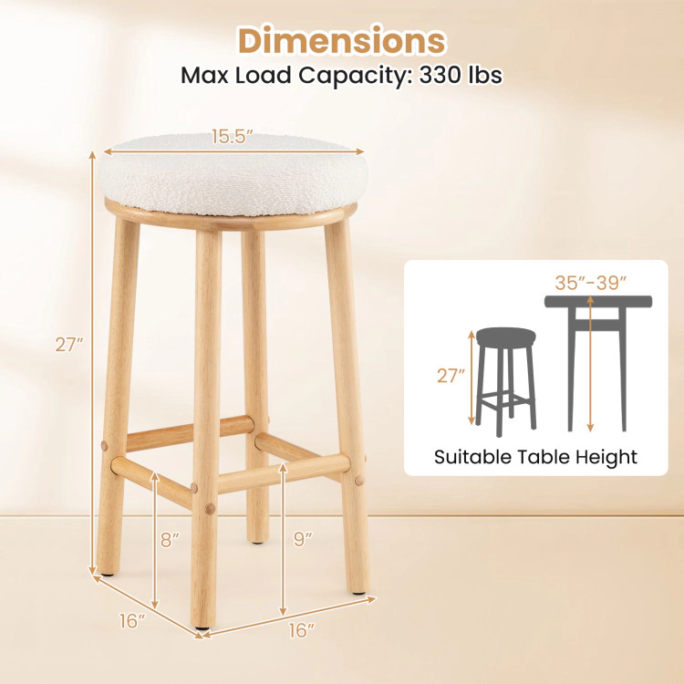 Hivvago Set of 2 27-Inch Upholstered Counter Stools with Soft Boucle Fabric Seats