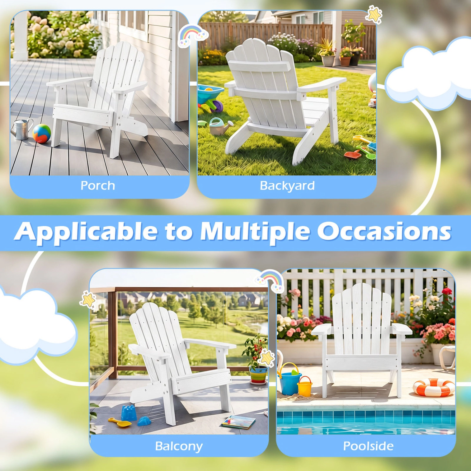 SUGIFT All-Weather HIPS Kids Adirondack Outdoor Chair 165-lb Capacity Ages 3-7 11.5-lb Single Chair White