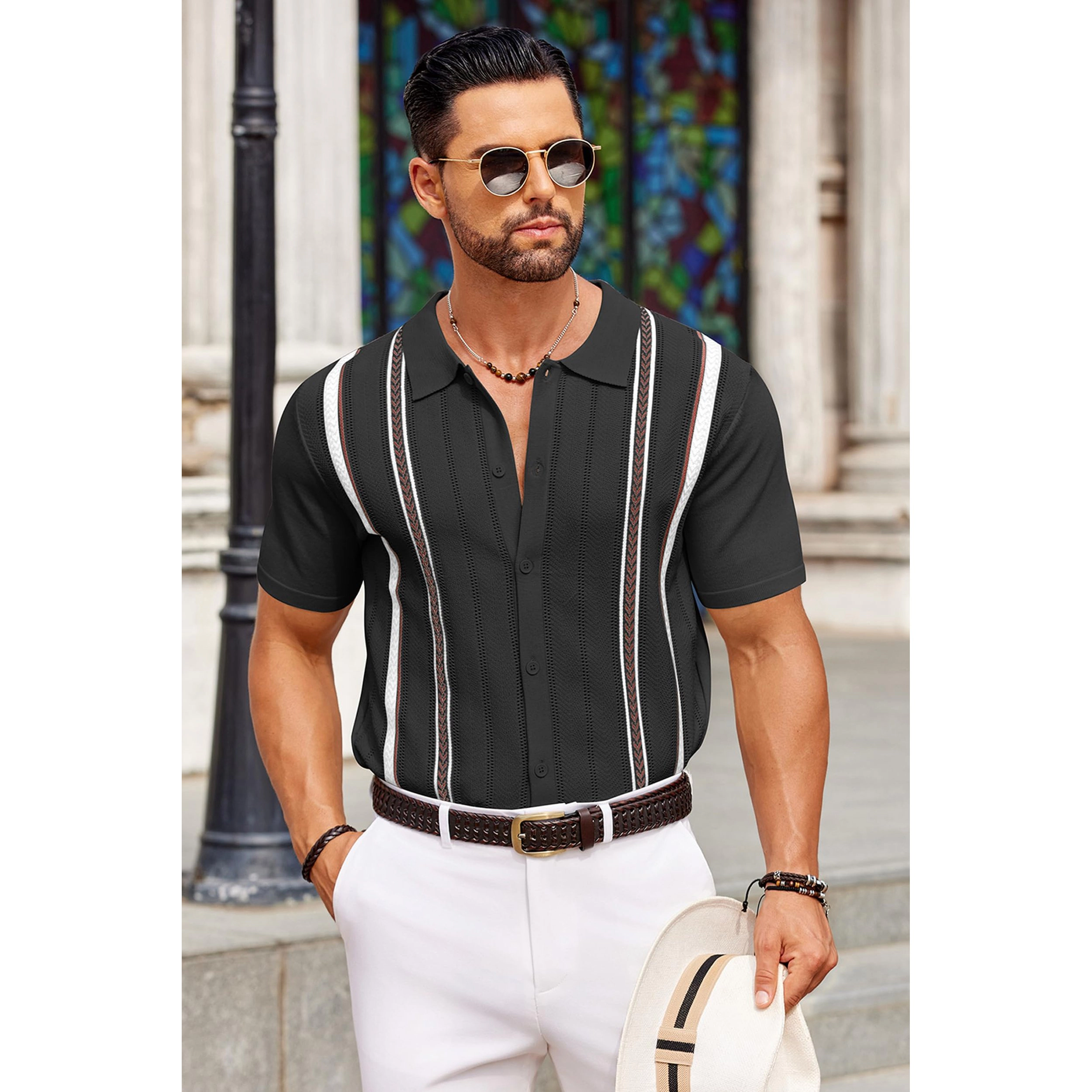 COOFANDY Men's Regular Fit Short Sleeve Knit Polo Sweater