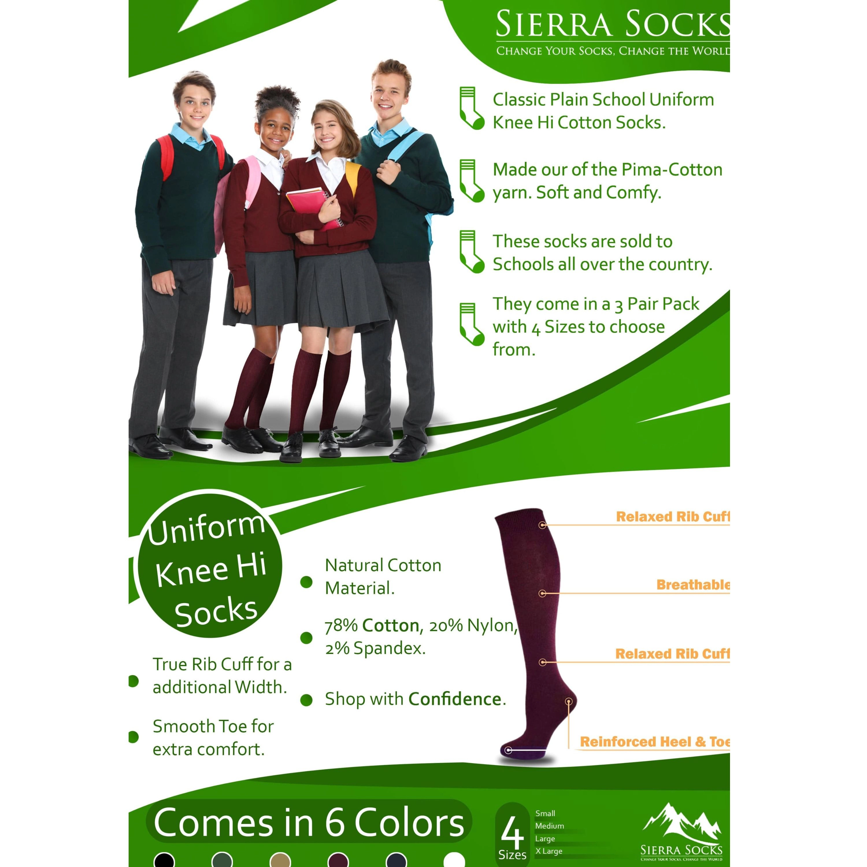 Wear Sierra Kids & Women Knee High Socks 3 Pair Packs