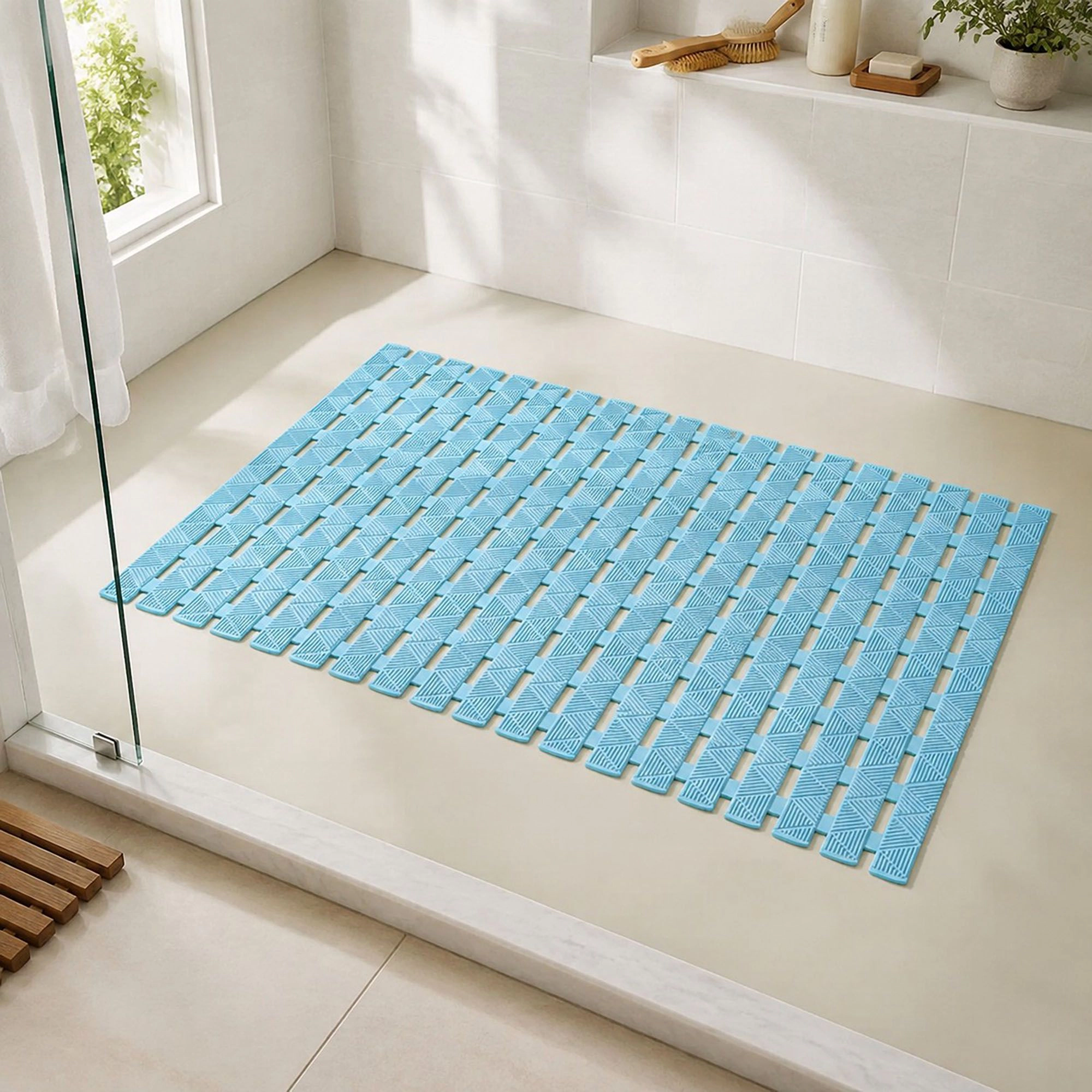 Alilang Unisex Slatted Nonslip Shower Mat Quick Drain Bath 15.7 x 27.6 Inches