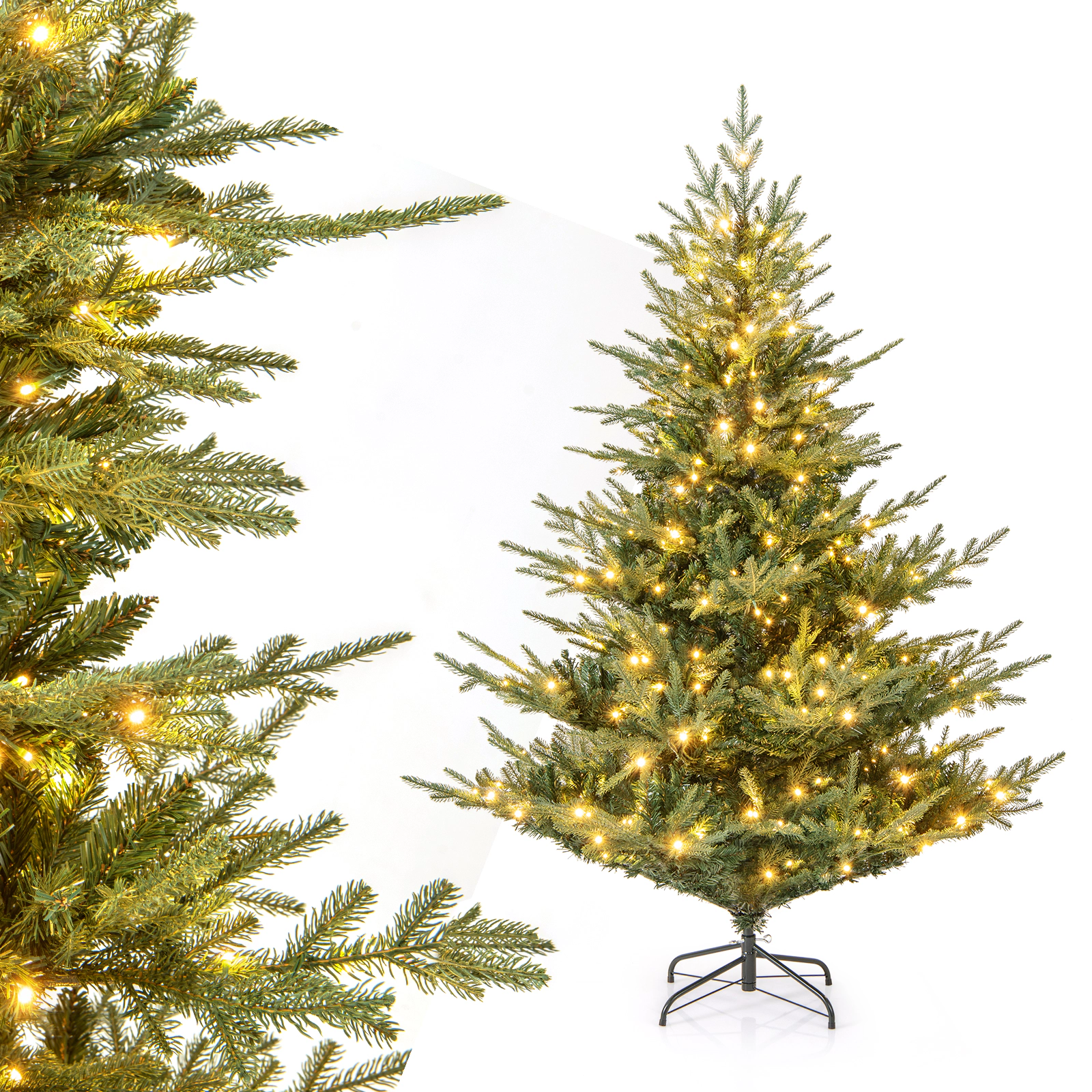 LJG Artificial Christmas Tree with Branch Tips and Warm White LED Lights