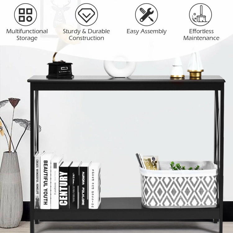 Hivvago Functional 2-Tier Accent Table with X-Design for Sofa or Entryway
