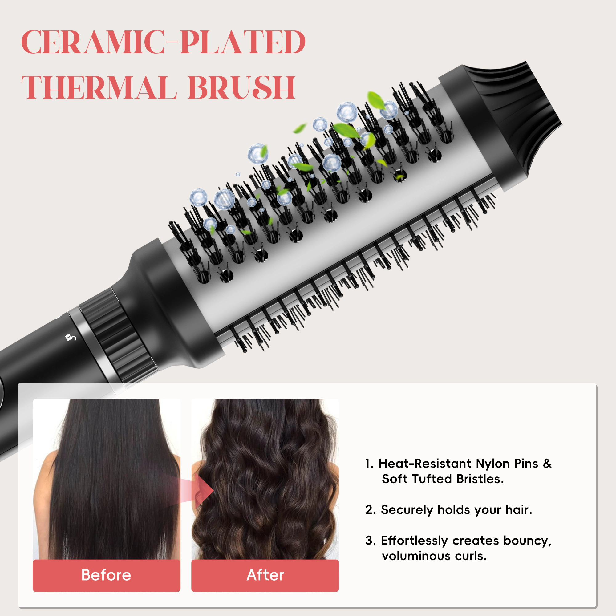 NICEBAY Thermal Hair Brush, Curling Iron Hair Styling Tools, Flat Iron Hair Straightener, Curling Wand Hair Tools