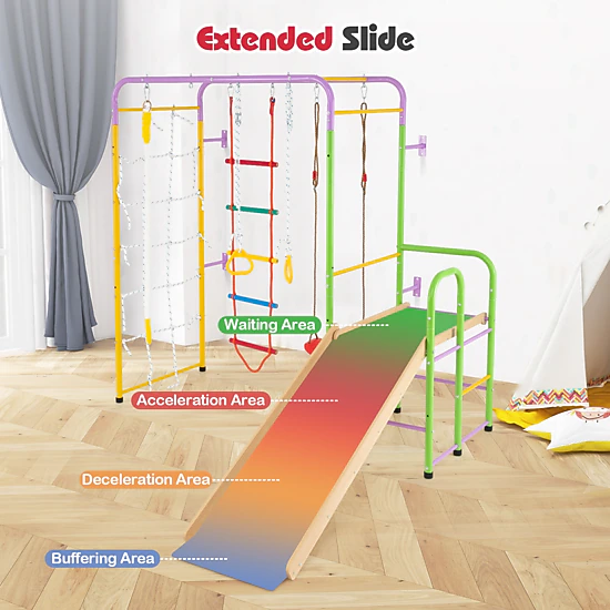 SUGIFT 8-in-1 Indoor Jungle Gym with Slide, Swing, Monkey Bars and ...
