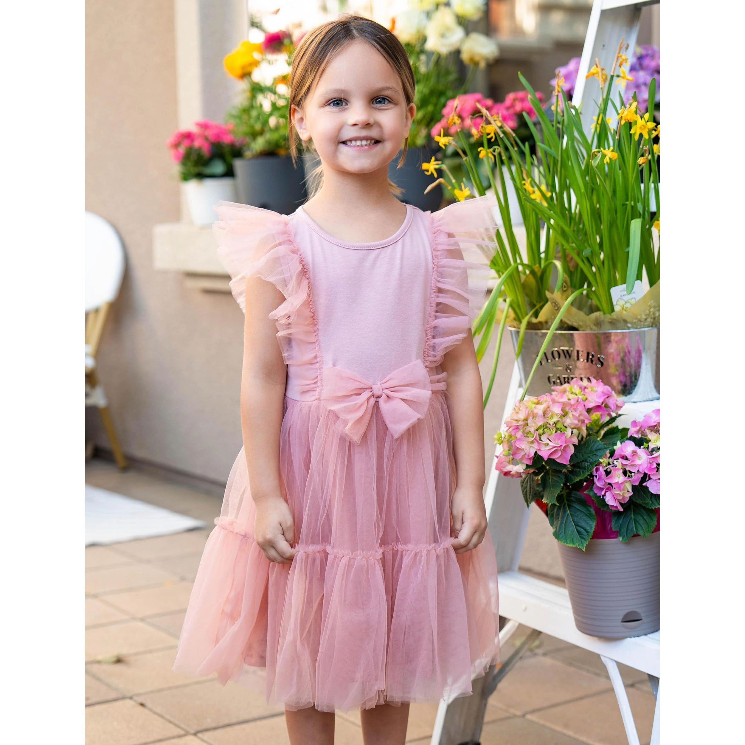 Arshiner Girls Tulle Dress Ruffle Sleeveless Big Bow Tiered Princess Party Dresses