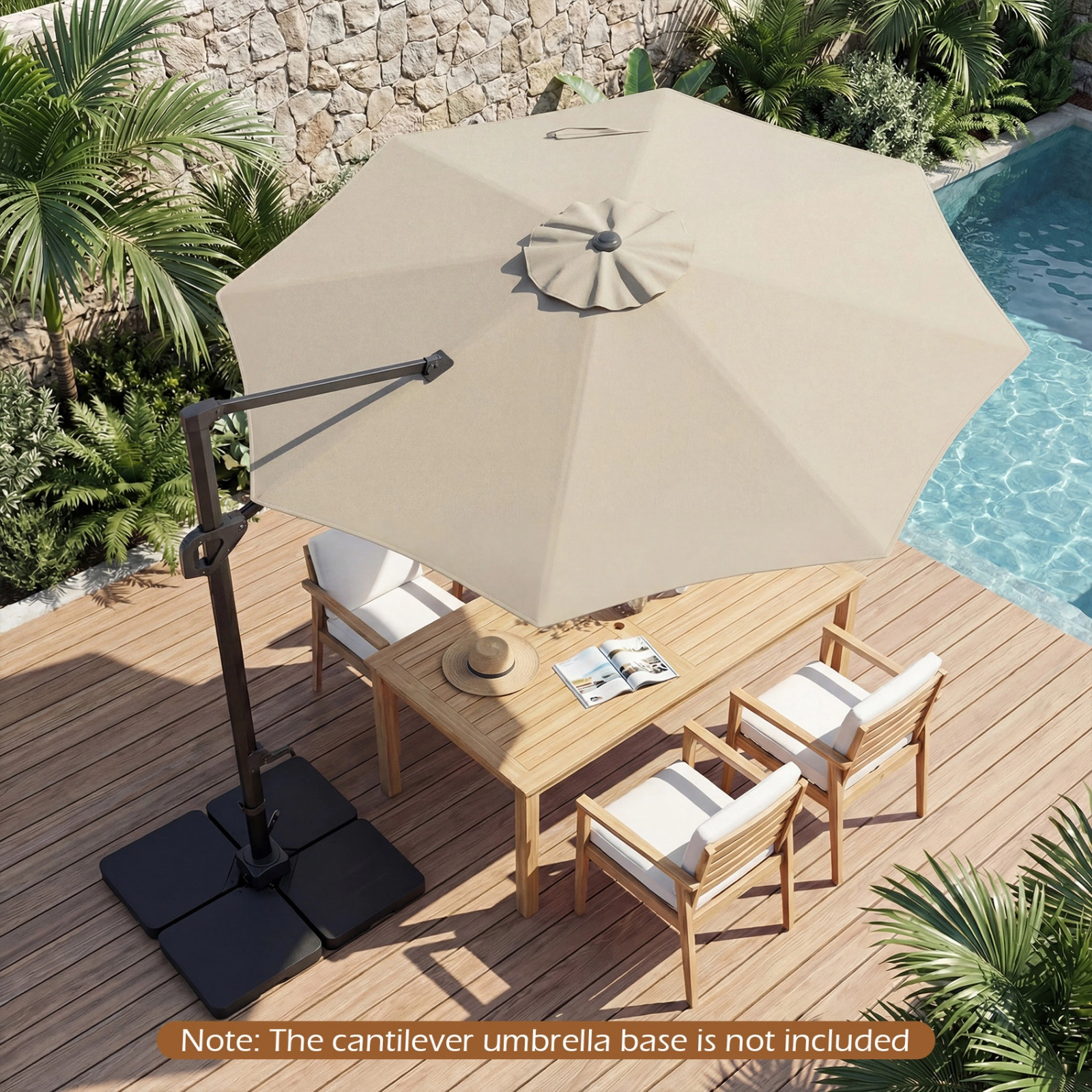 SUGIFT Beige 10 ft Cantilever Patio Umbrella with 6-Position Tilt and 7.2 ft Rim Height