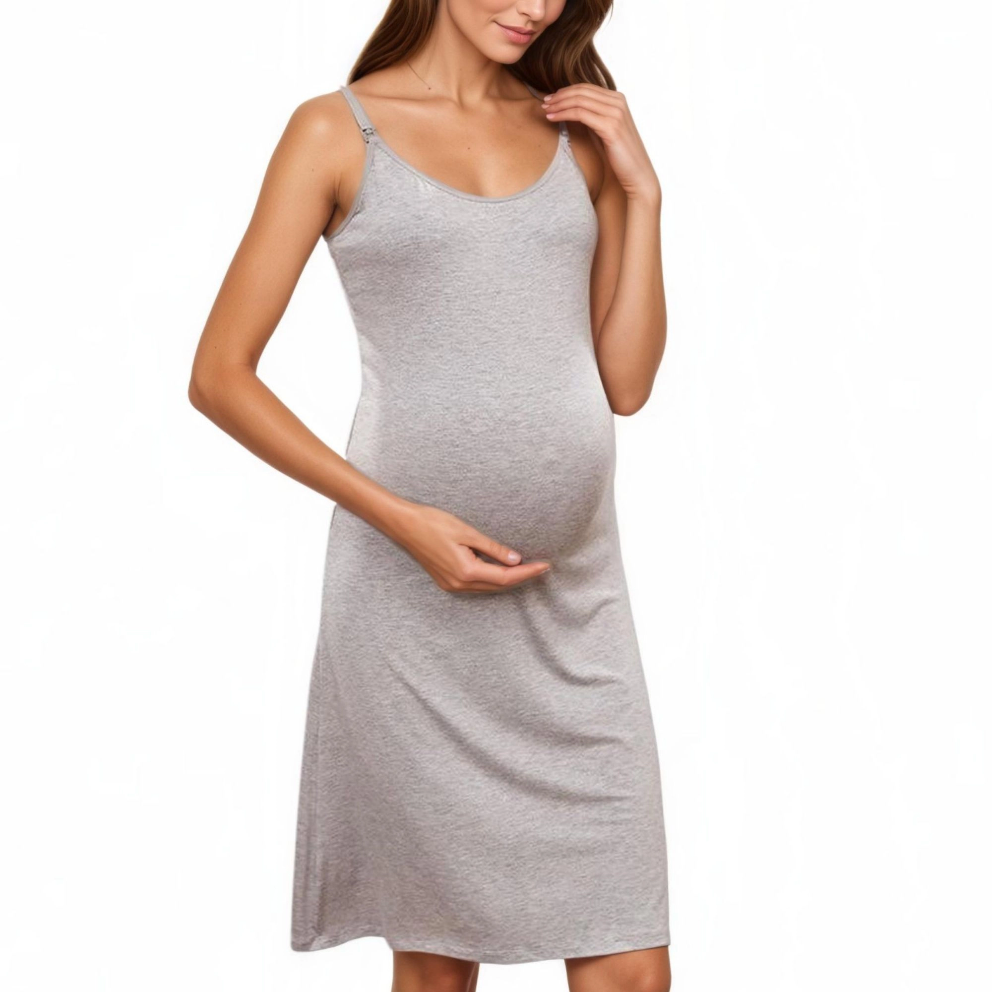 Anna-Kaci Women's Maternity Sleeveless Scoop Neck Soft Stretch Fabric Adjustable Strap Clips Midi Dress