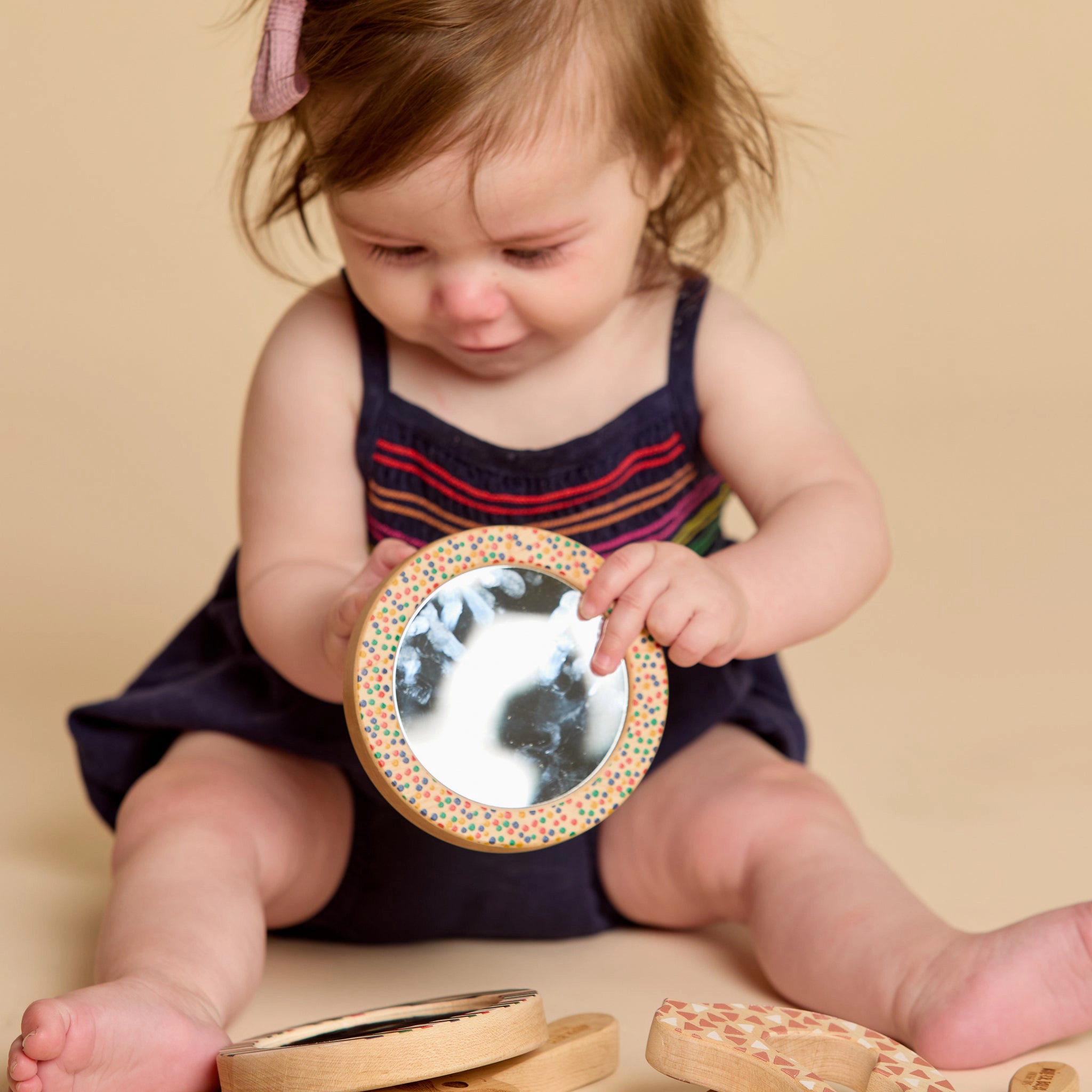 Maple Wood Bear Rattle and Matching Baby Discovery Mirror