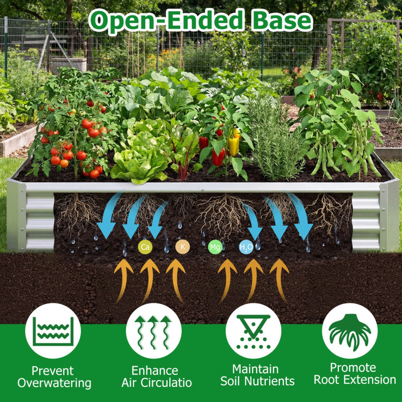 SUGIFT Silver Galvanized Steel Raised Garden Bed with Open-Ended Base and Crossbars 6-ft W 3-ft D 1-ft H