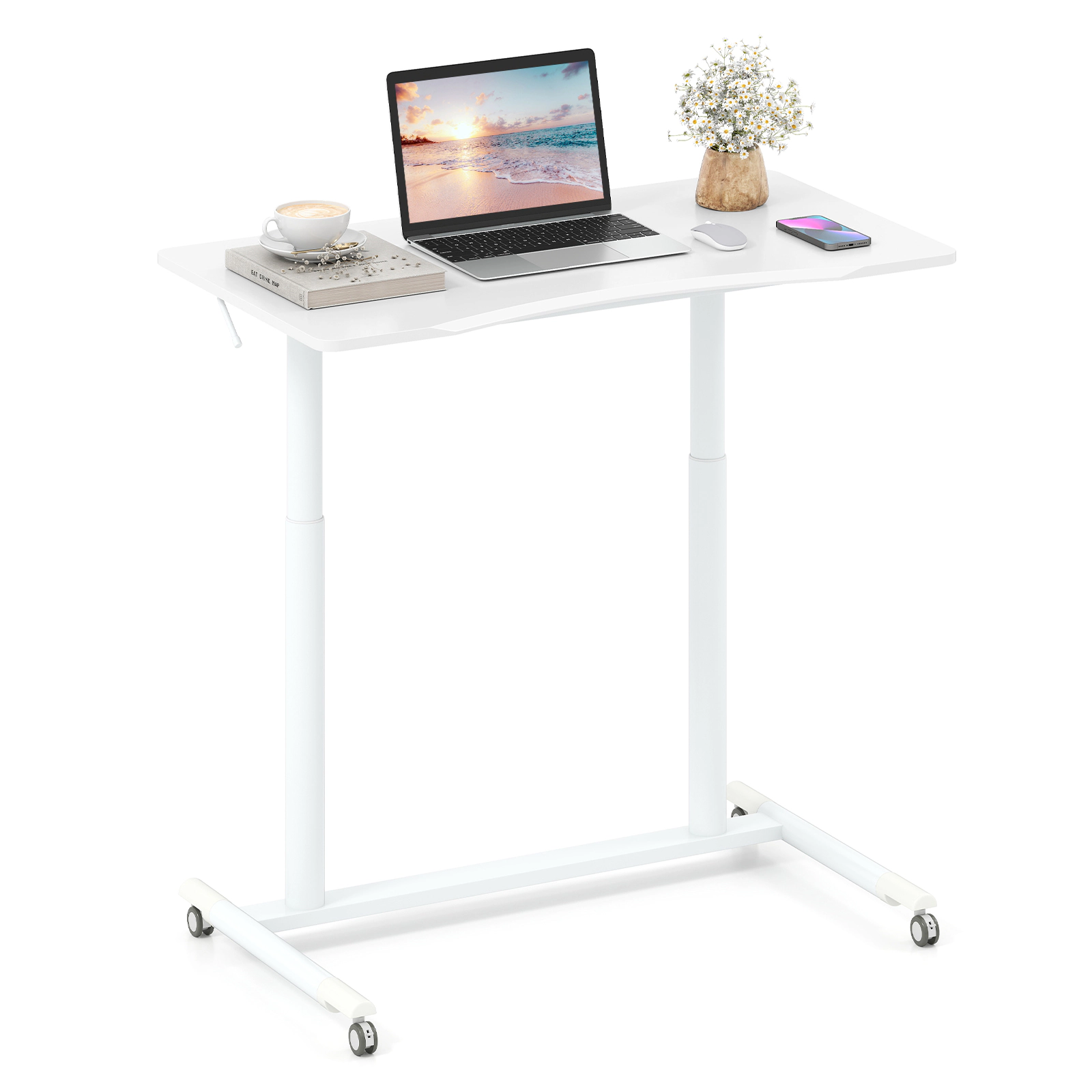 SUGIFT Height Adjustable Computer Desk White Sit to Stand Rolling Table