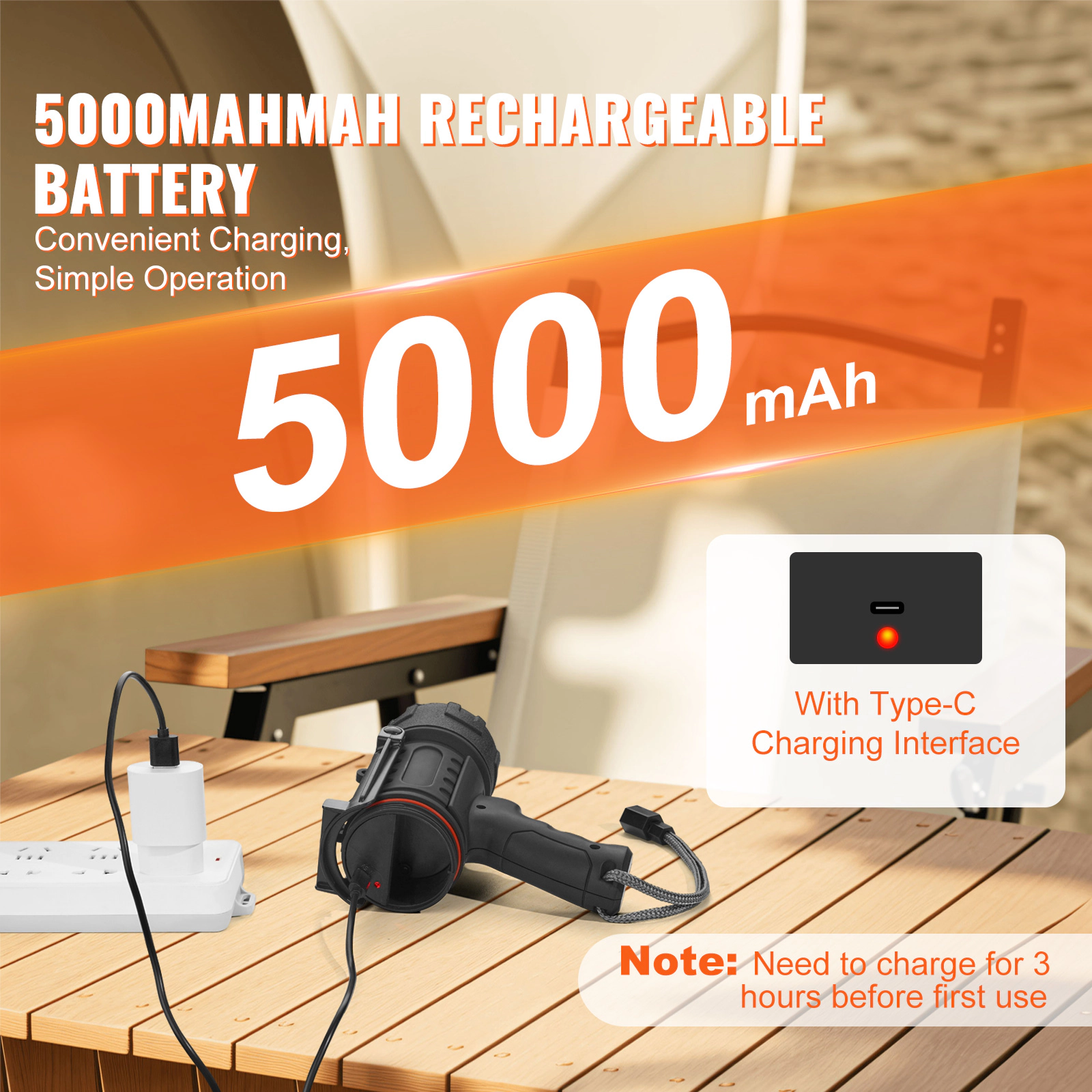 HONGGE Rechargeable Spotlight Flashlight, Lumens, IP67 Waterproof Handheld LED Spot Light