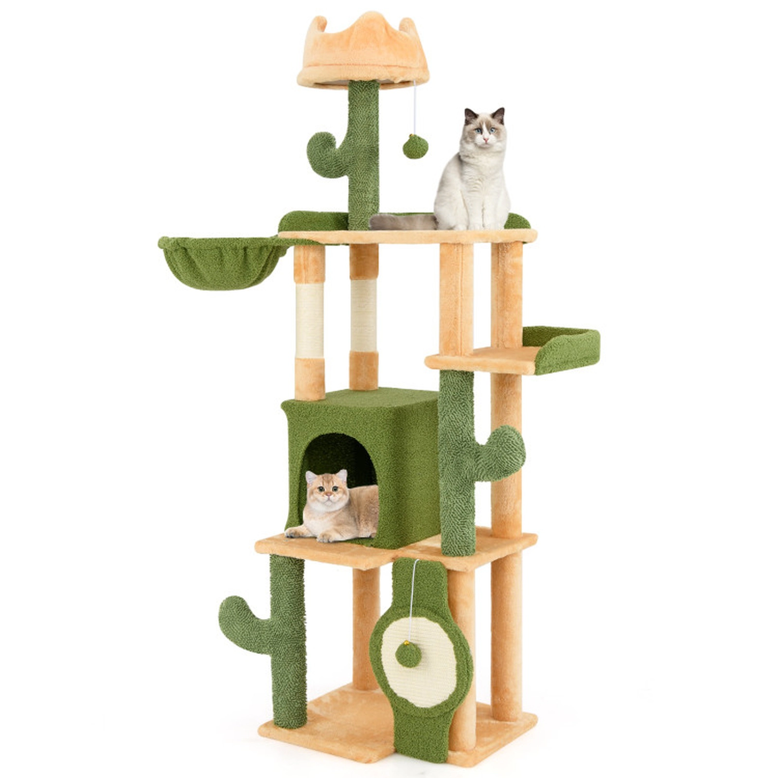 SUGIFT 63-in Cactus Cat Tree with Sisal Scratching Posts, Target Board and Condo 11-lb Capacity Green + Orange