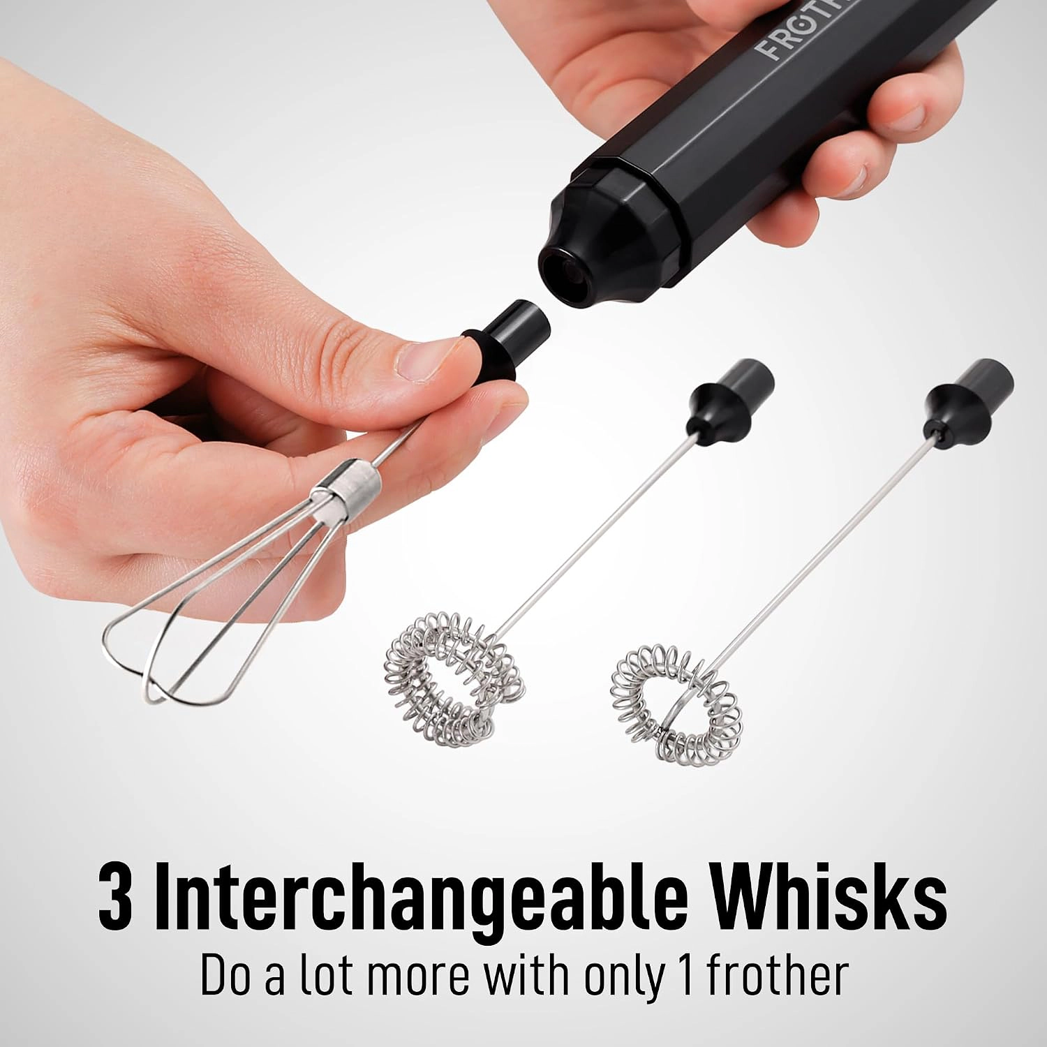Zulay Kitchen 3-in-1 Froth N Go Milk Frother Rechargeable - Comes with 3 Whisk Attachments