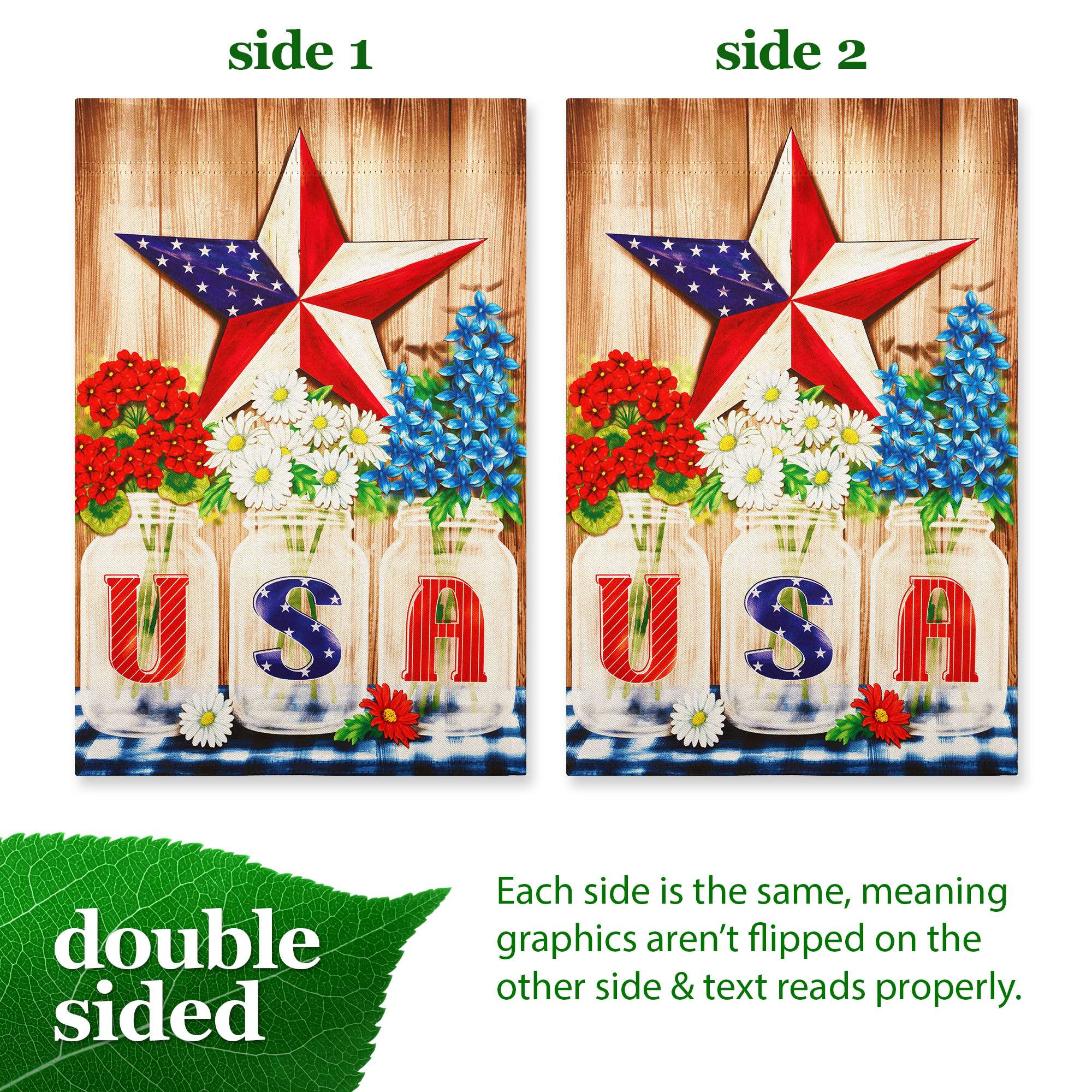 G128 USA Star Flowers Garden Flag 12x18 in Double-Sided Patriotic Yard Decoration