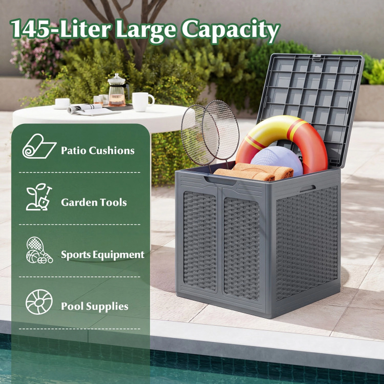 SUGIFT 39 Gallon Deck Box with Lockable Lid 180-lb Capacity Package Delivery Box Black/Brown