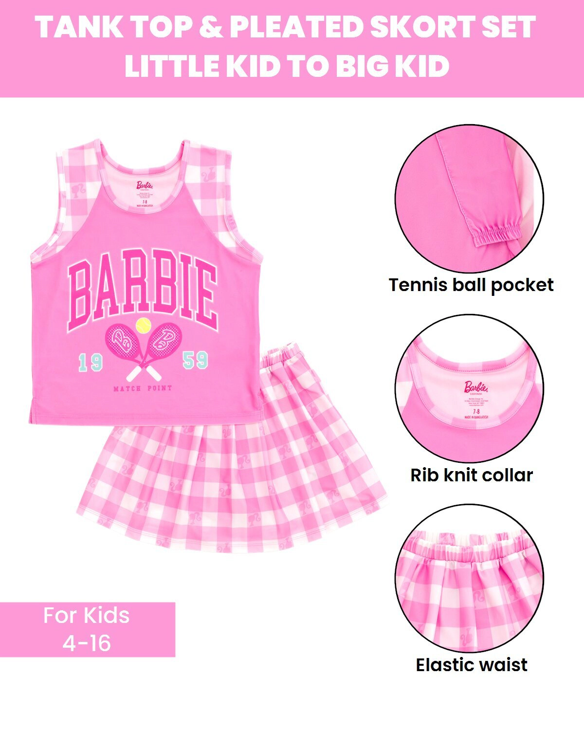 Barbie Girls' Athletic 2-Piece Tank Top and Skort Set