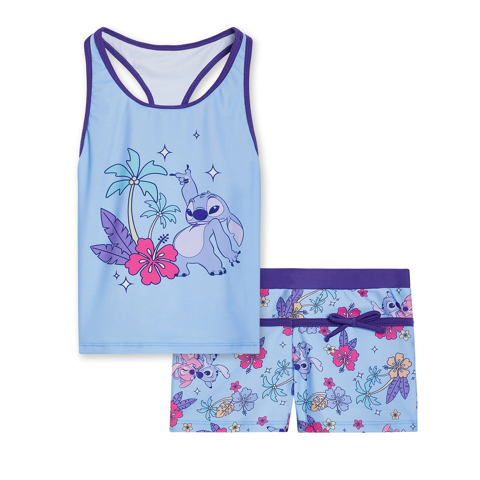 Disney Lilo & Stitch Girls' Swimwear 2-Piece Tankini and Swim Shorts Set