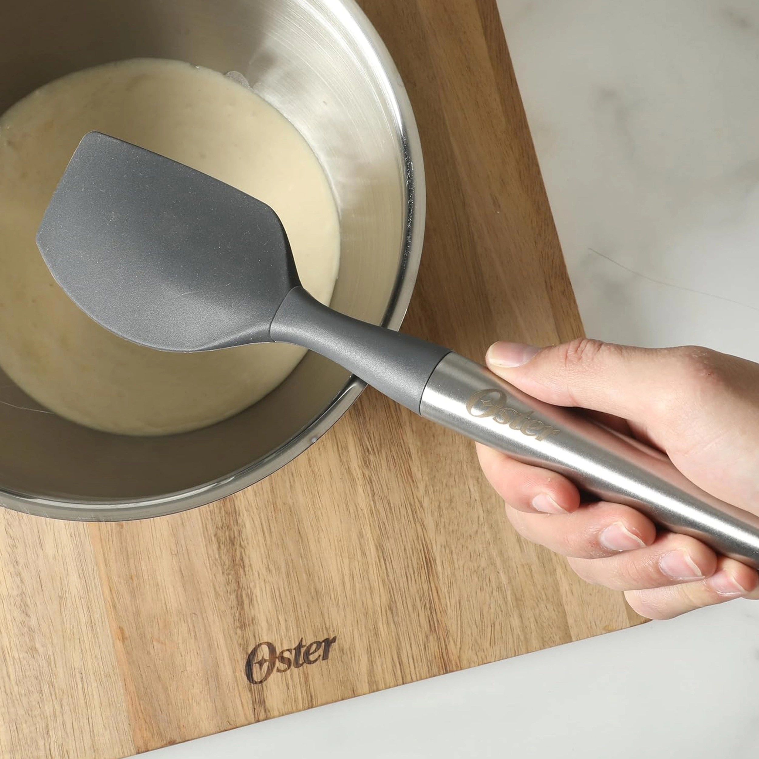 Oster Chadswyck 11 Inch Silicone Turner Spatula With Stainless Steel Handle in Silver